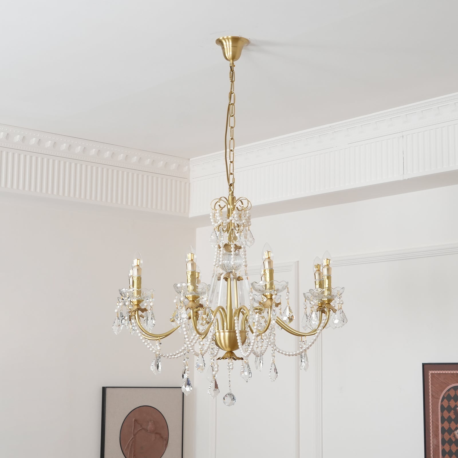 Kronleuchter Messing Körper Kristall Perlen Tropfen Vintage Eleganz-Letslighting