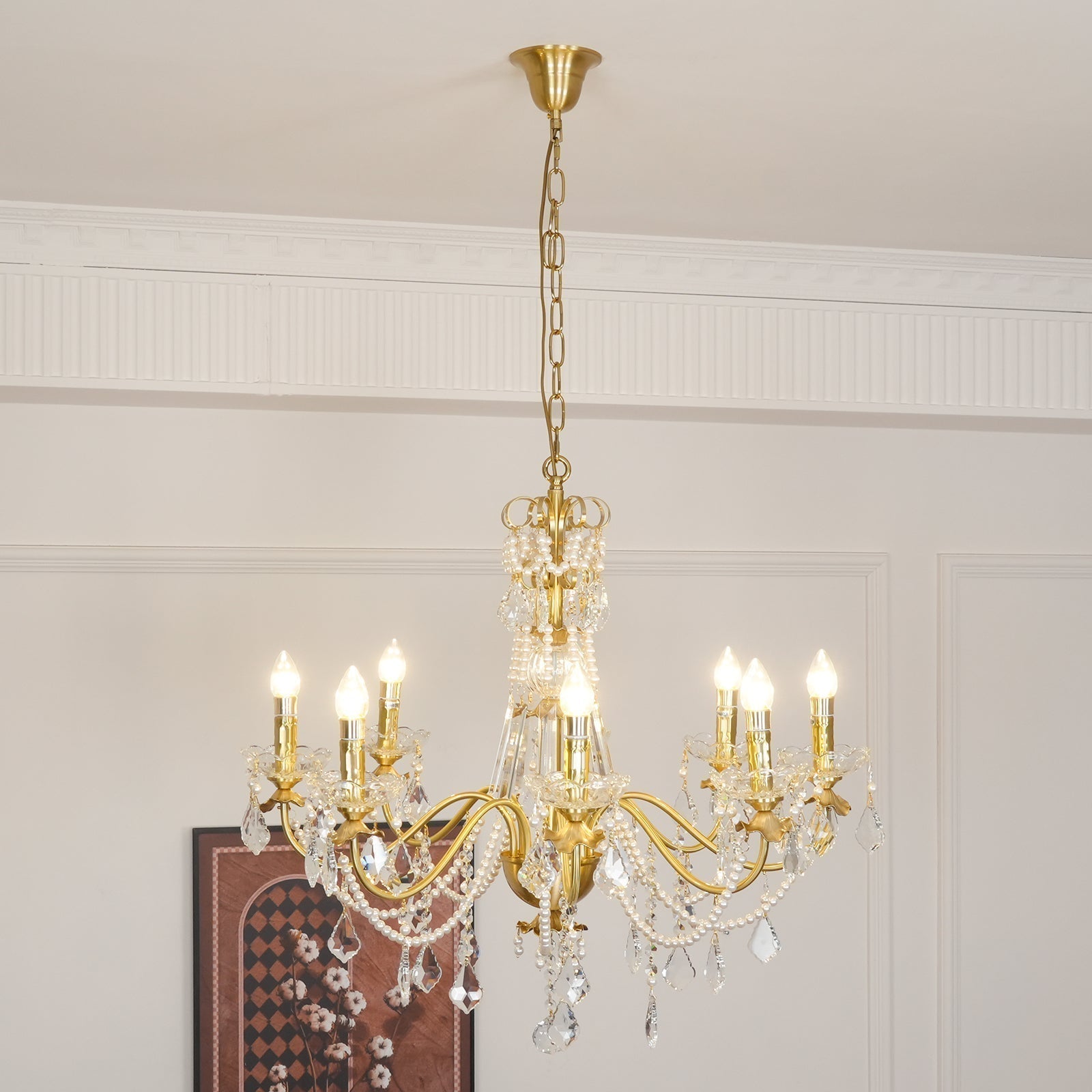 Kronleuchter Messing Körper Kristall Perlen Tropfen Vintage Eleganz-Letslighting