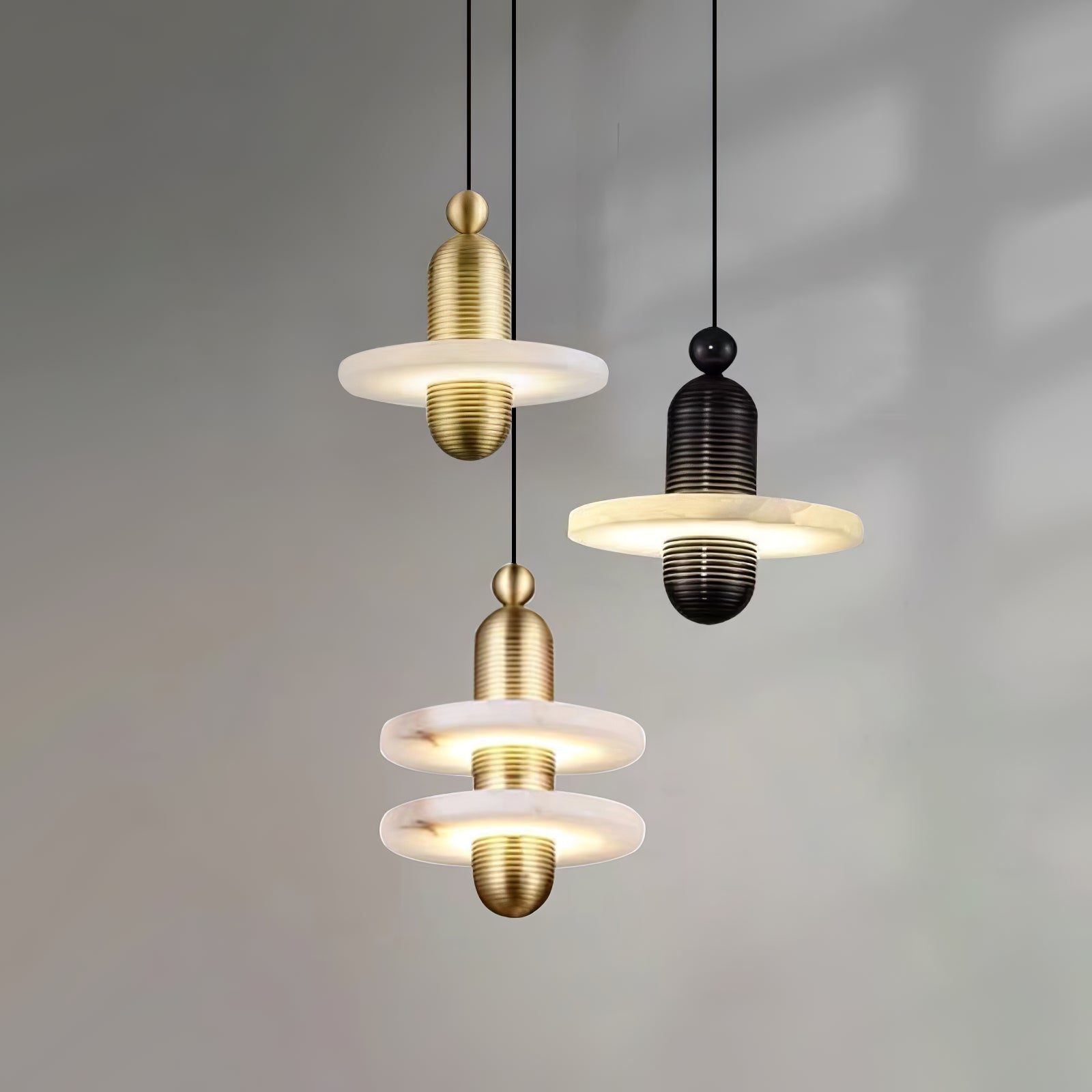 Orion Brushed Brass Alabaster Pendant Light - Blowlighting