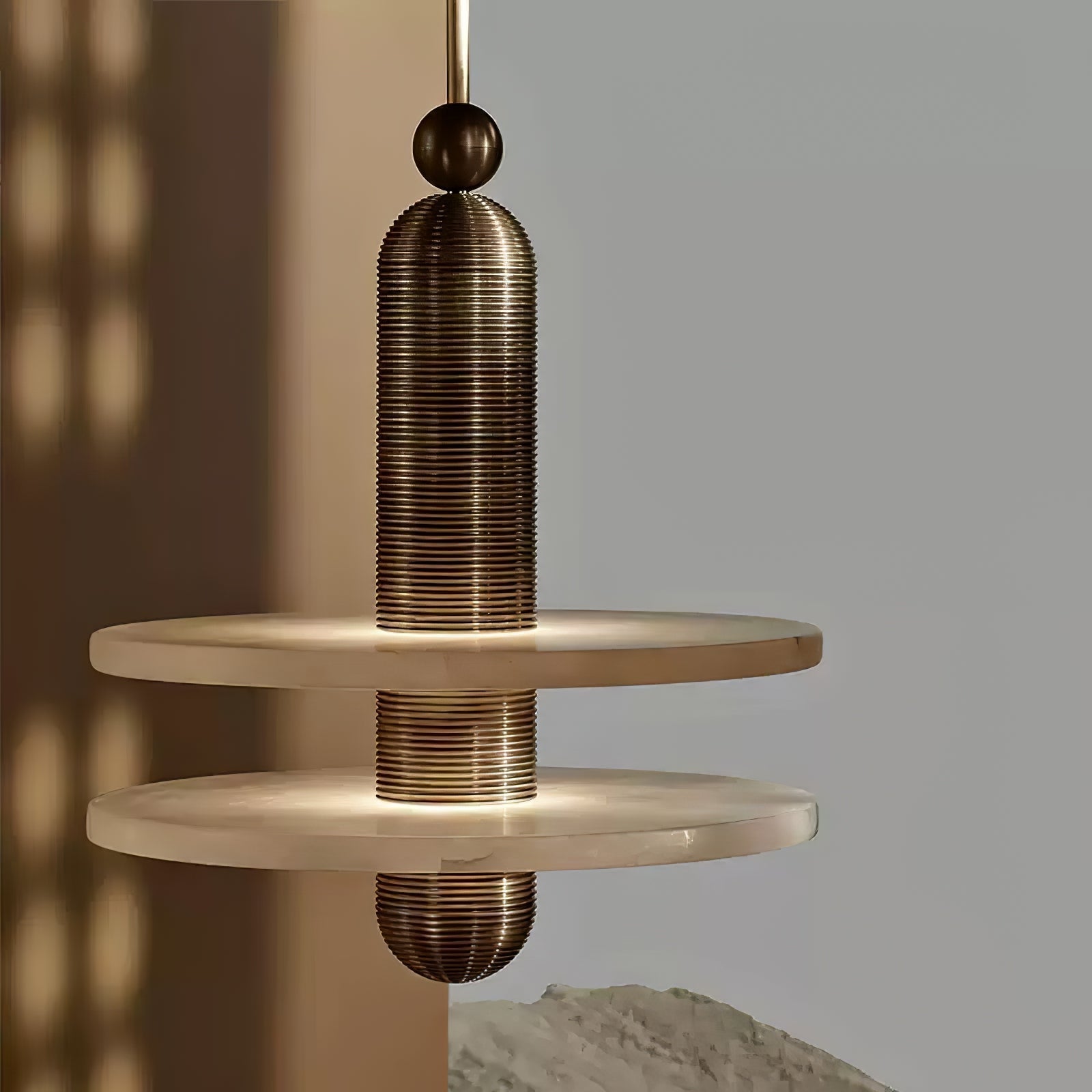 Orion Brushed Brass Alabaster Pendant Light - Blowlighting