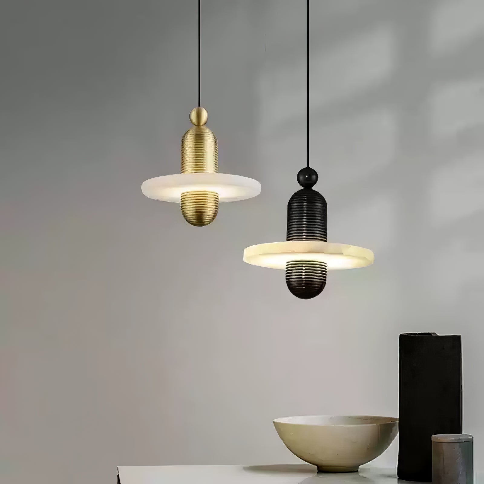 Orion Brushed Brass Alabaster Pendant Light - Blowlighting