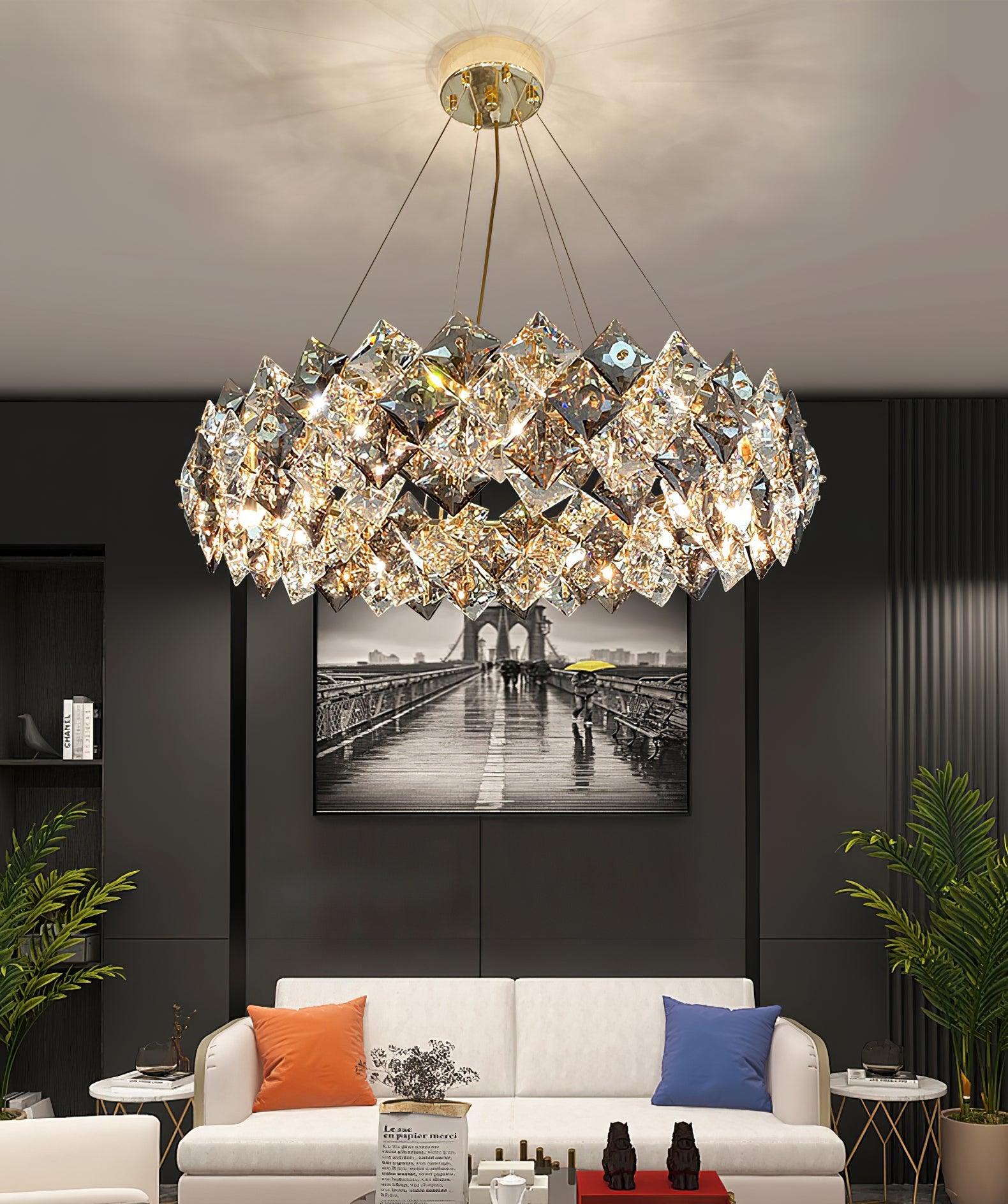 Lustra Kronleuchter Schuppen Kristall Rund mit Gold LED-Letslighting