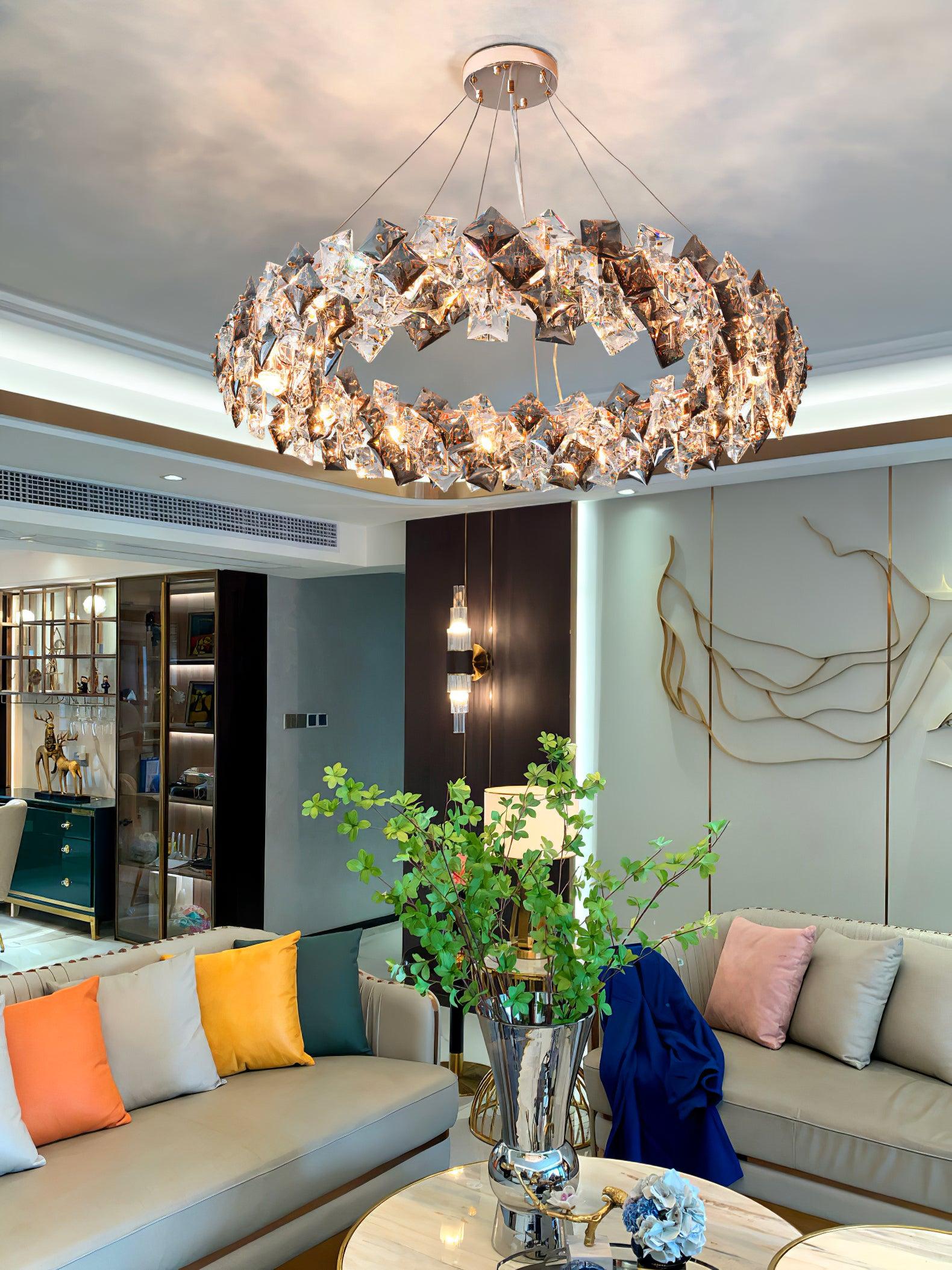 Lustra Kronleuchter Schuppen Kristall Rund mit Gold LED-Letslighting