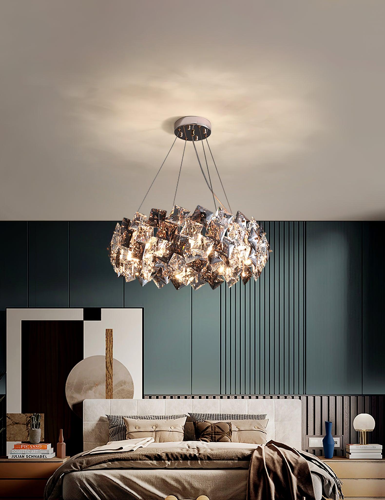 Lustra Kronleuchter Schuppen Kristall Rund mit Gold LED-Letslighting