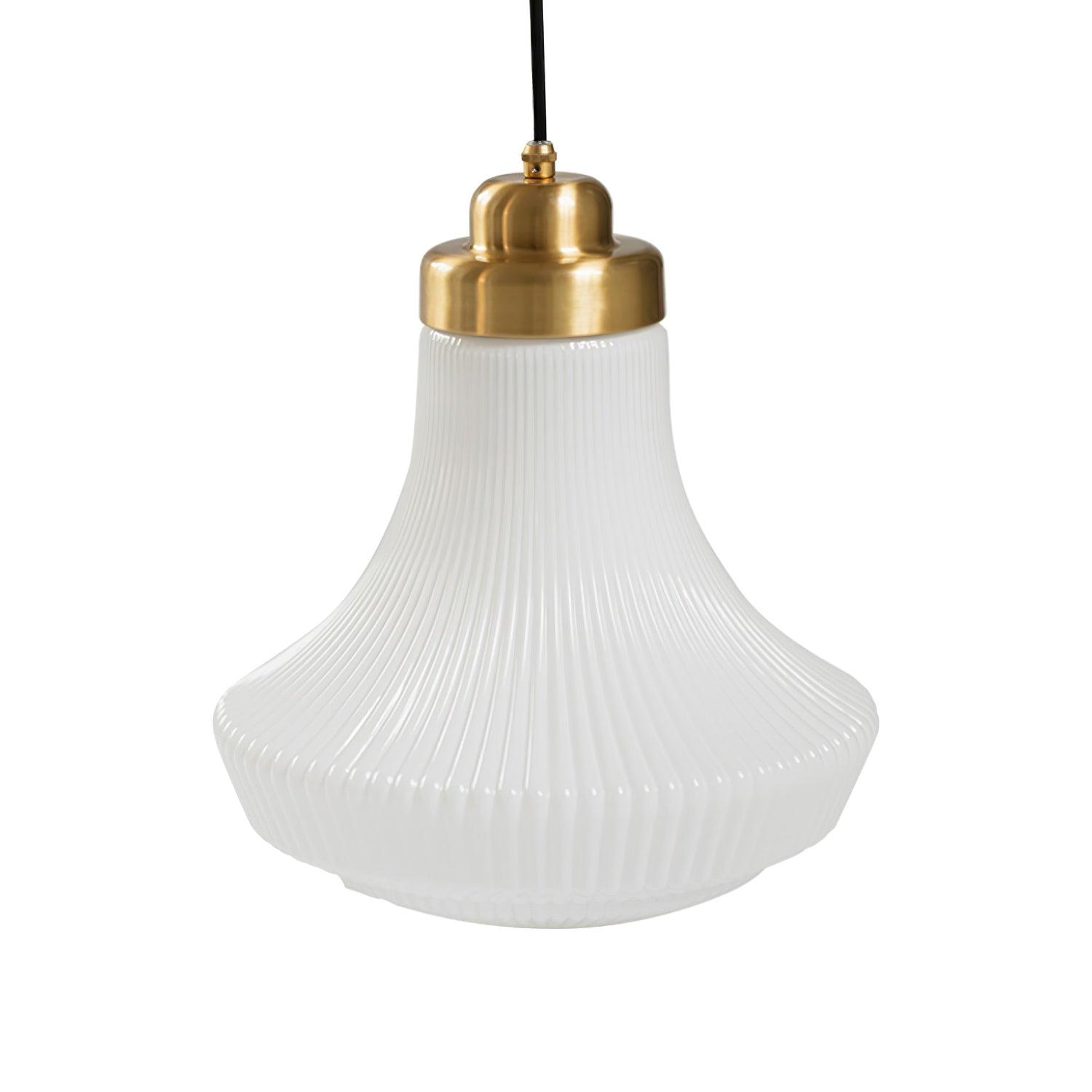 Solara Pendelleuchte Opalglas Rippen Glocke Messing Vintage-Letslighting