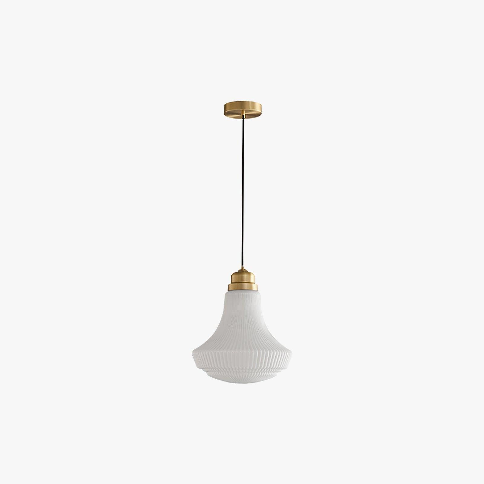 Solara Pendelleuchte Opalglas Rippen Glocke Messing Vintage-Letslighting