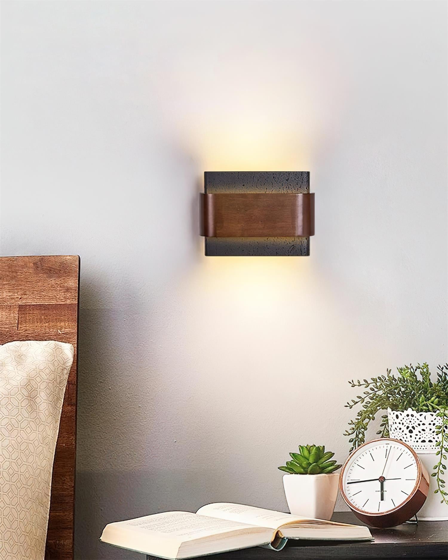 Ritta Travertine Wall Lamp Wood-finish Arc - Letslighting