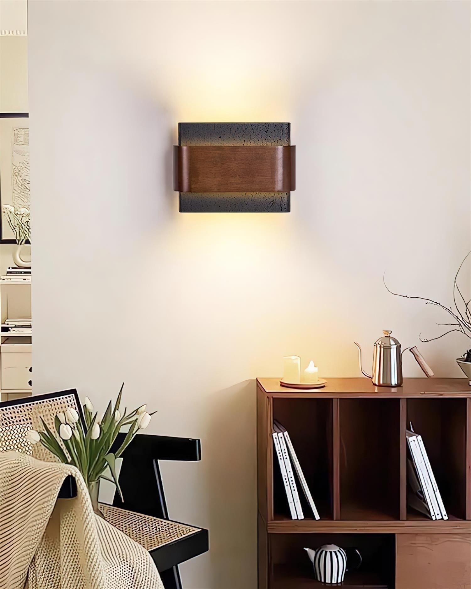 Ritta Travertine Wall Lamp Wood-finish Arc - Letslighting