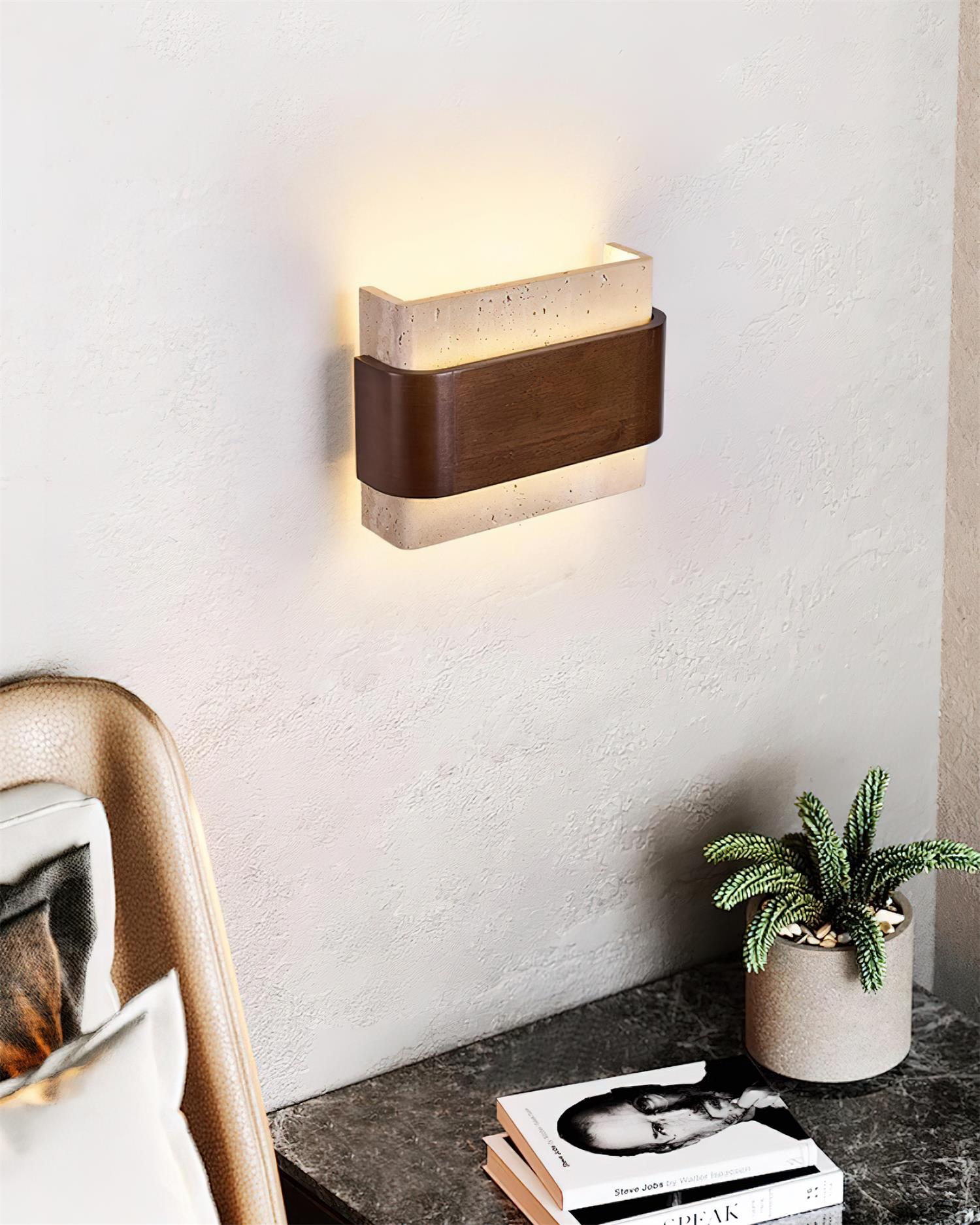 Ritta Travertine Wall Lamp Wood-finish Arc - Letslighting