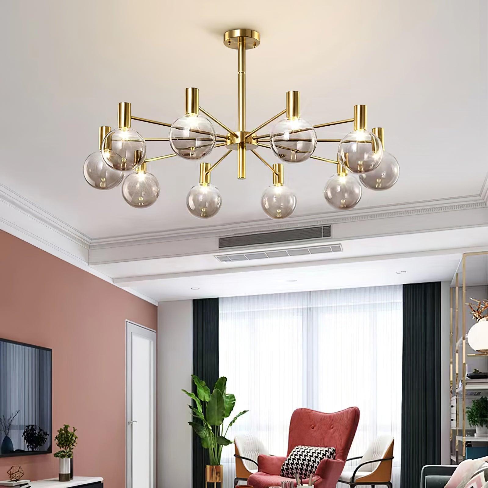 Lustra Kronleuchter Globus Glas Goldrahmen Modern-Letslighting