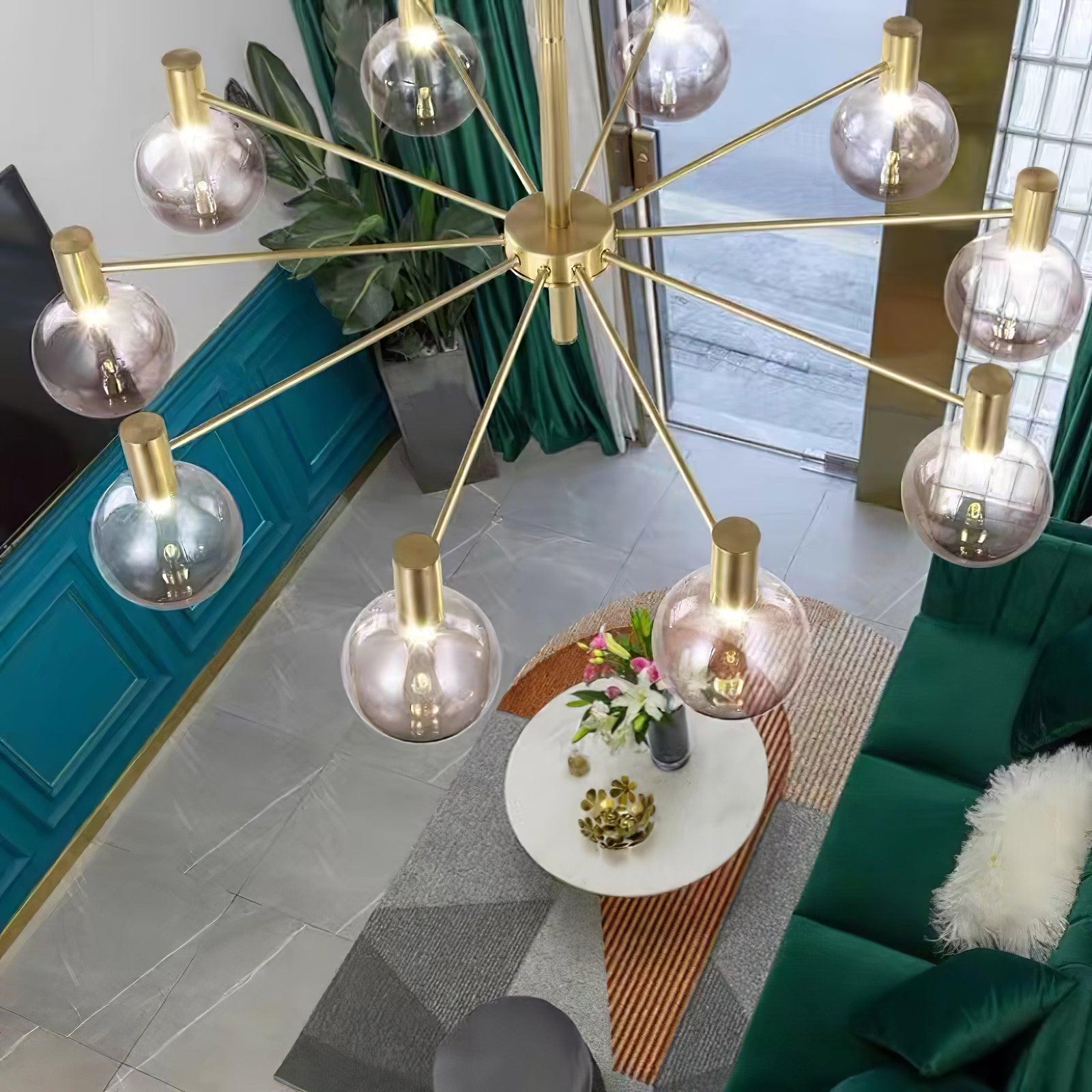 Lustra Kronleuchter Globus Glas Goldrahmen Modern-Letslighting