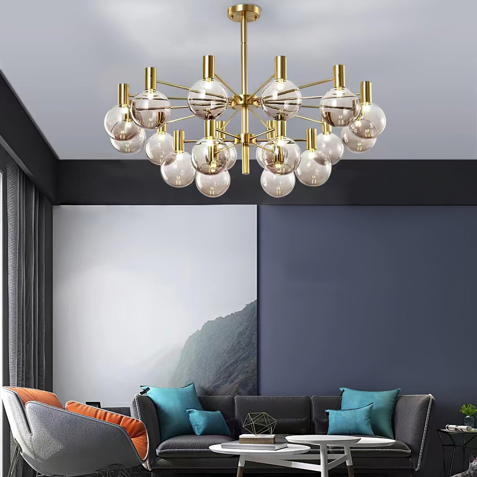 Lustra Kronleuchter Globus Glas Goldrahmen Modern-Letslighting