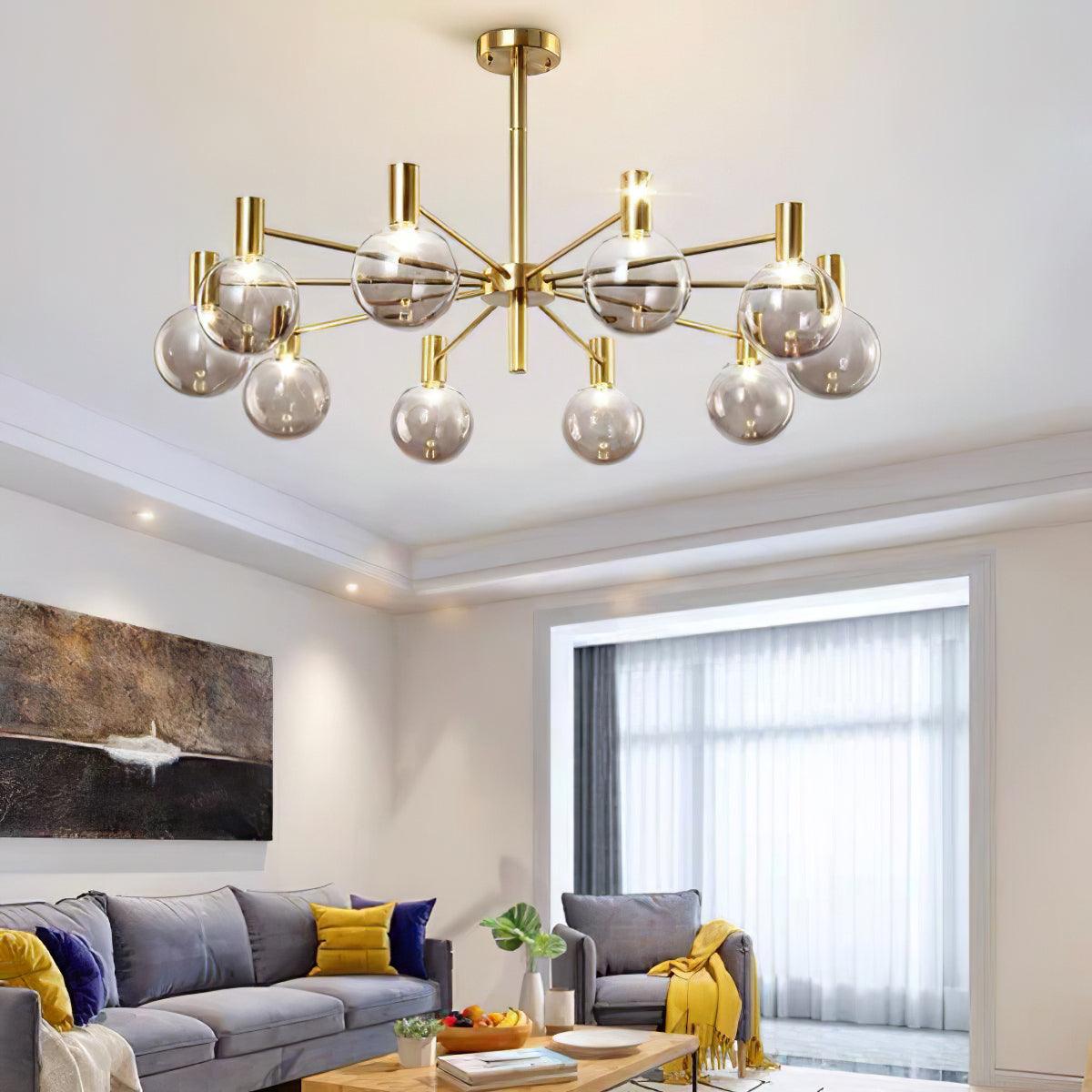 Lustra Kronleuchter Globus Glas Goldrahmen Modern-Letslighting