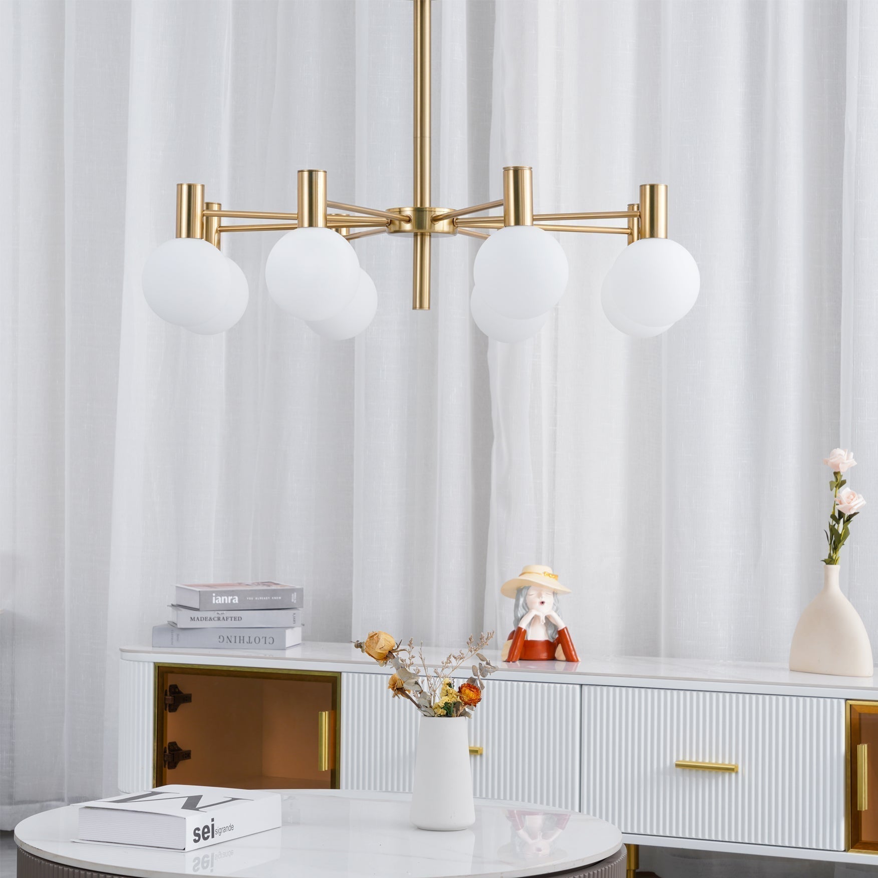 Lustra Kronleuchter Globus Glas Goldrahmen Modern-Letslighting