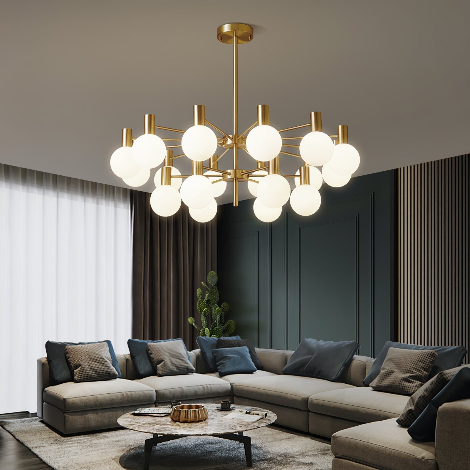 Lustra Kronleuchter Globus Glas Goldrahmen Modern-Letslighting