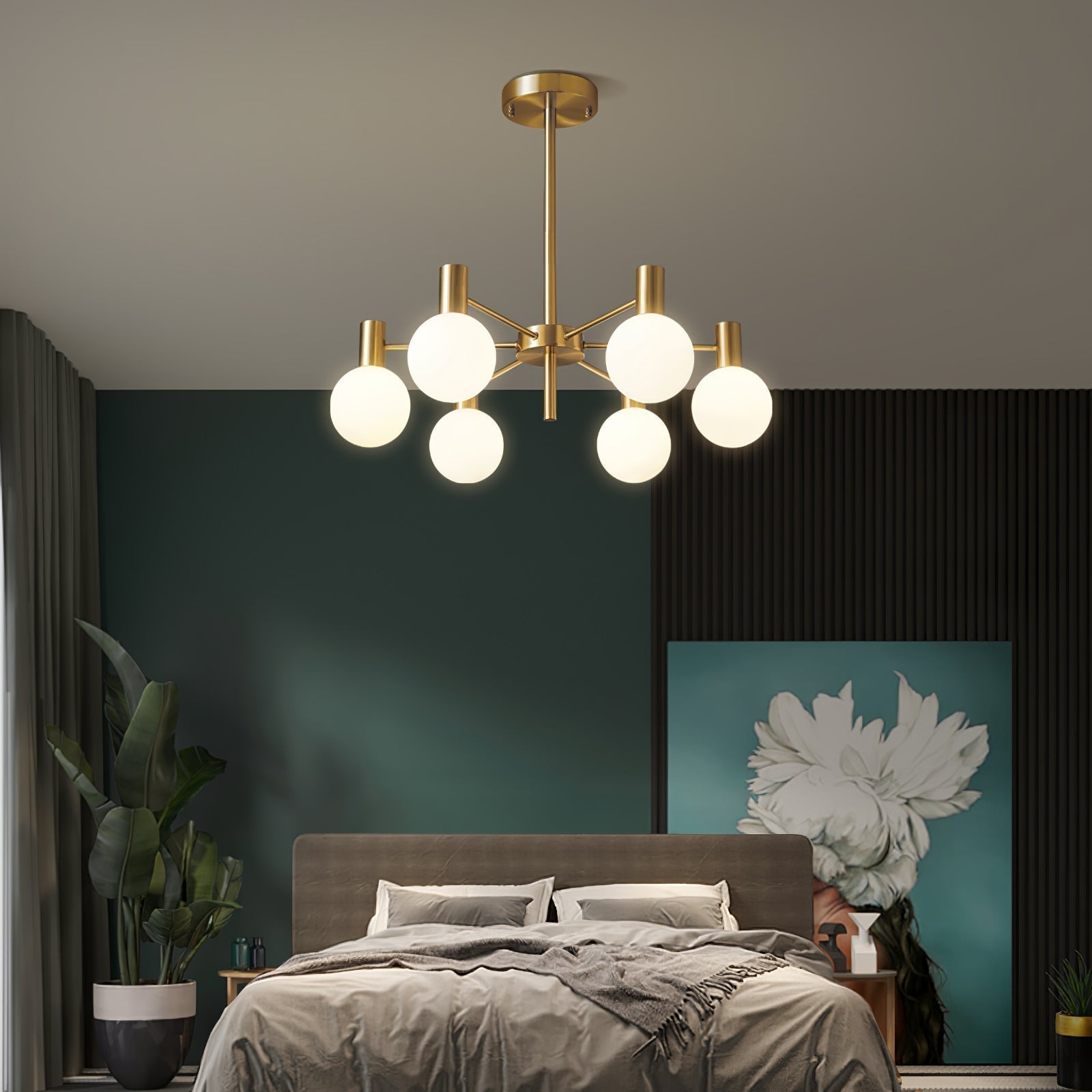 Lustra Kronleuchter Globus Glas Goldrahmen Modern-Letslighting