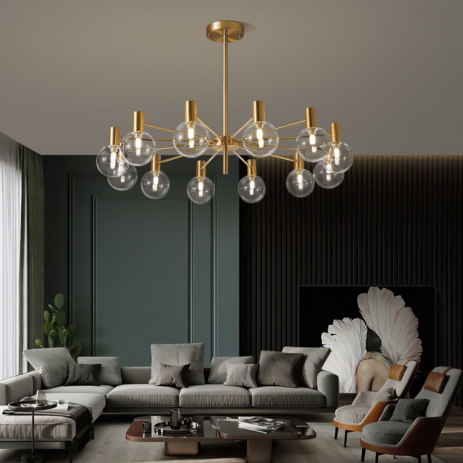 Lustra Kronleuchter Globus Glas Goldrahmen Modern-Letslighting