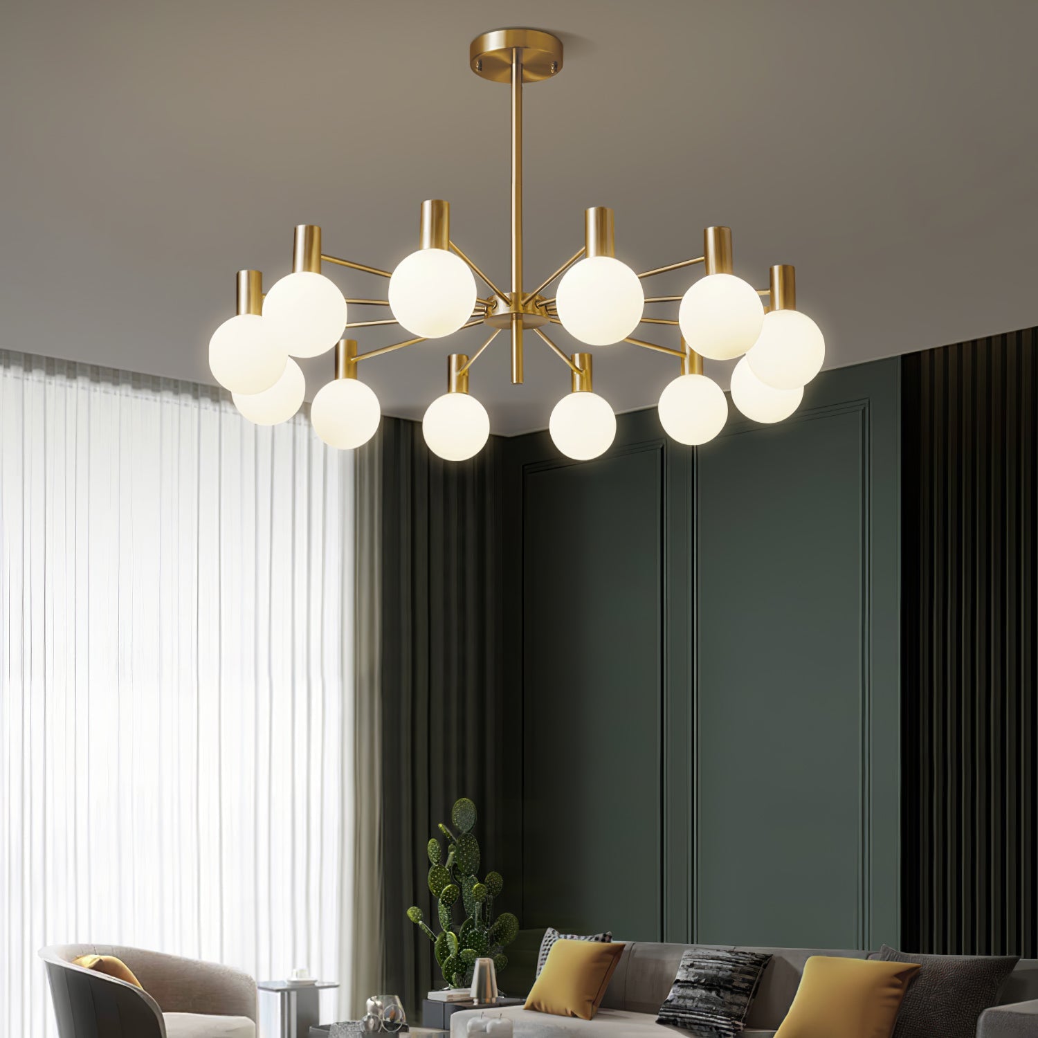 Lustra Kronleuchter Globus Glas Goldrahmen Modern-Letslighting