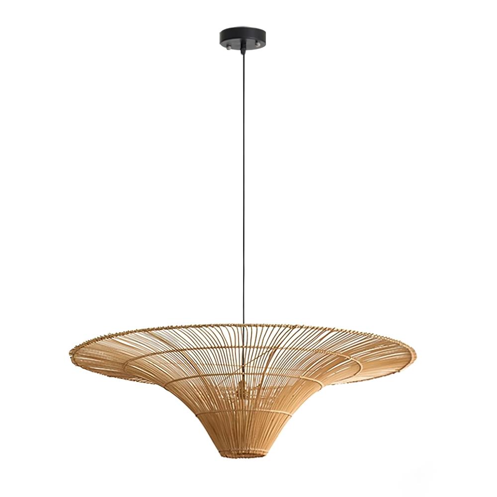 Juvia Pendelleuchte Rattan Natur Handgeflochten Breiter Schirm-Letslighting