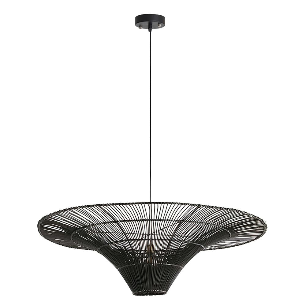 Juvia Pendelleuchte Rattan Natur Handgeflochten Breiter Schirm-Letslighting