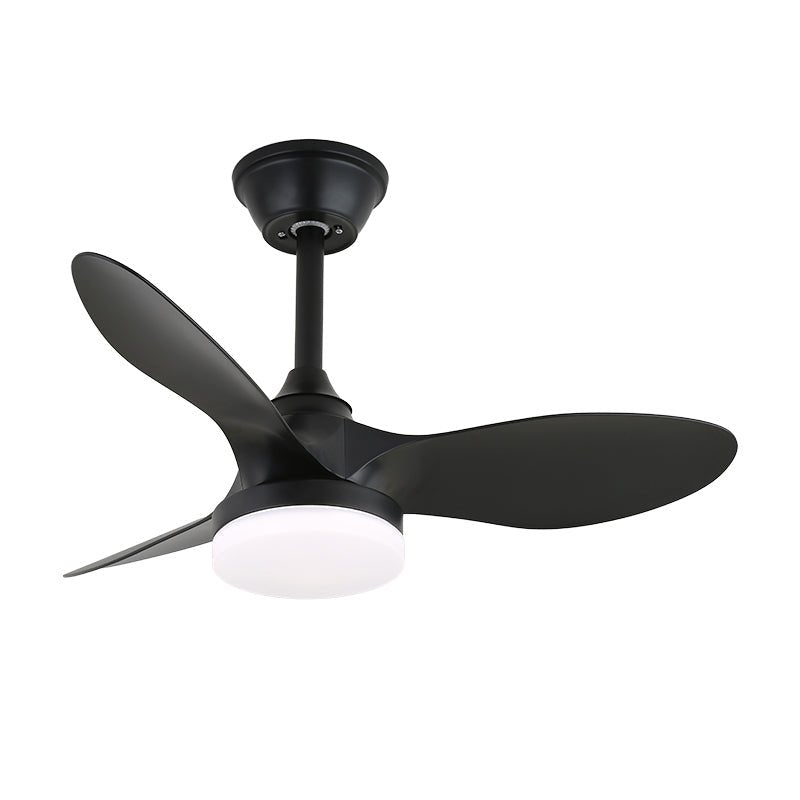 Arden Minimalistischer Deckenventilator mit Licht aus schwarzem Holz, Ausführung in Weiß