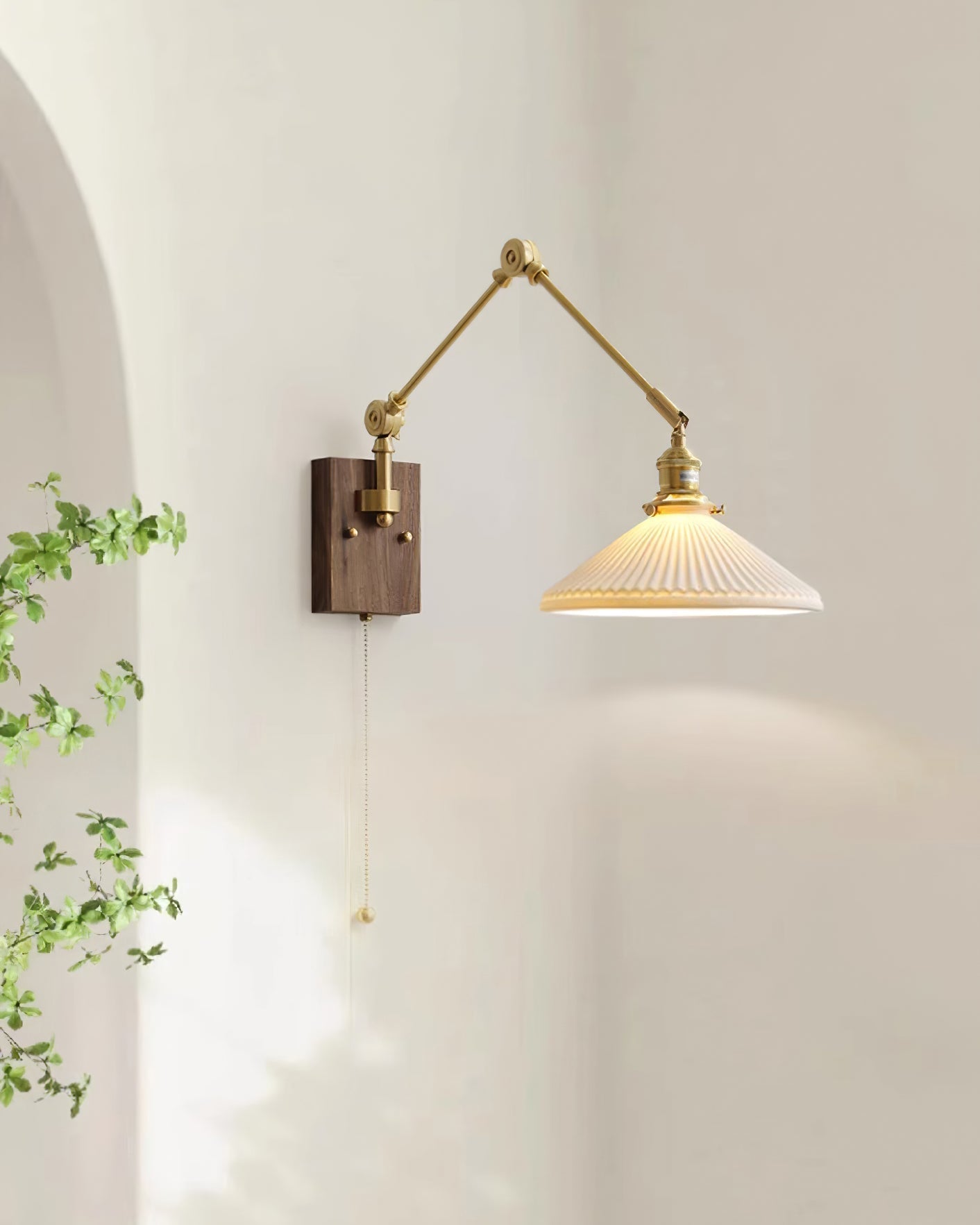 Wandleuchte Verstellbar Arm Gefeilt Schirm Walnuss Basis Vintage Task-Letslighting