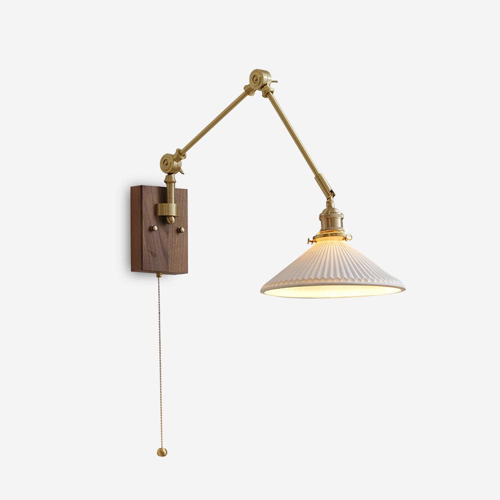 Wandleuchte Verstellbar Arm Gefeilt Schirm Walnuss Basis Vintage Task-Letslighting