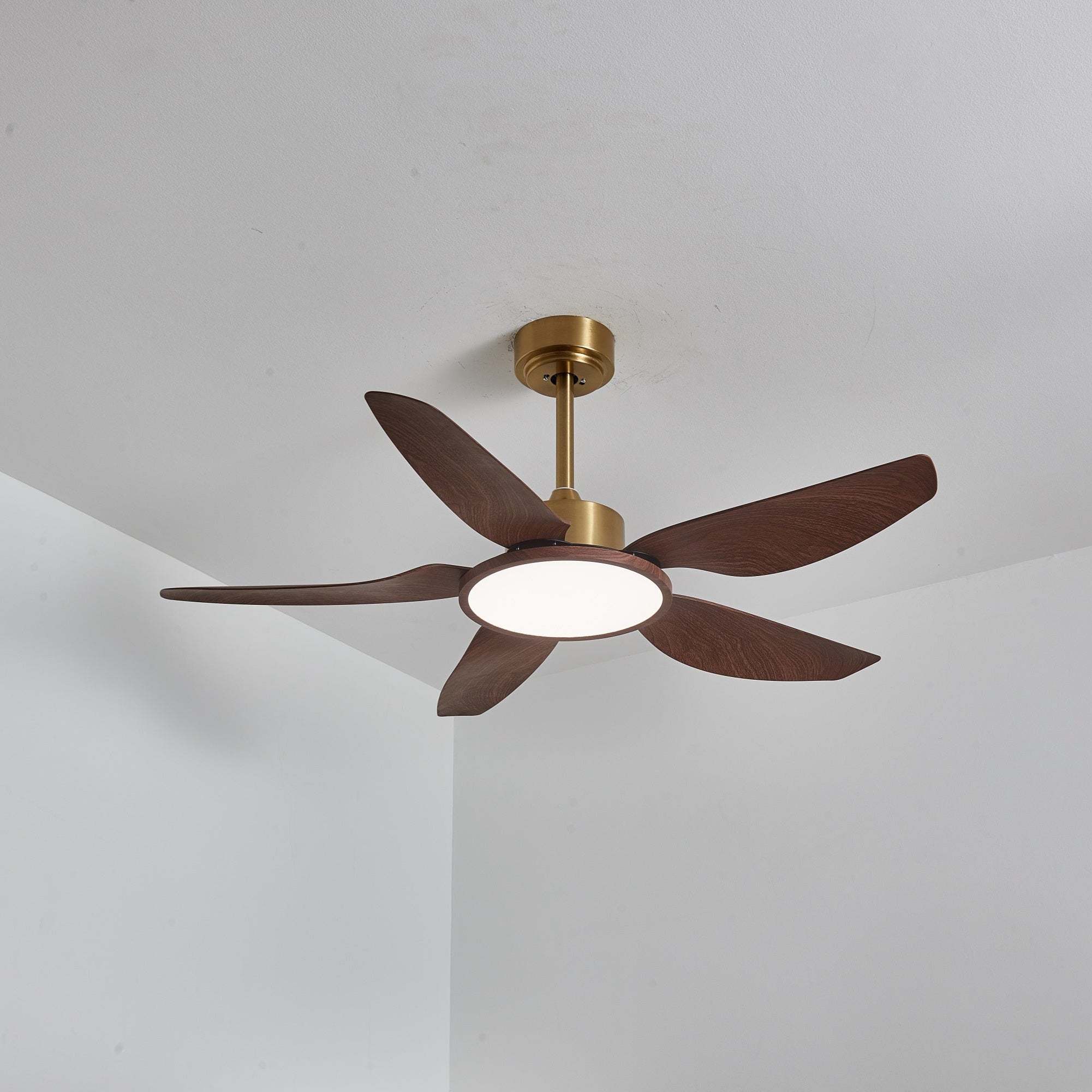 Aurelia Deckenventilator mit Beleuchtung in einem modernen Wohnzimmerambiente.