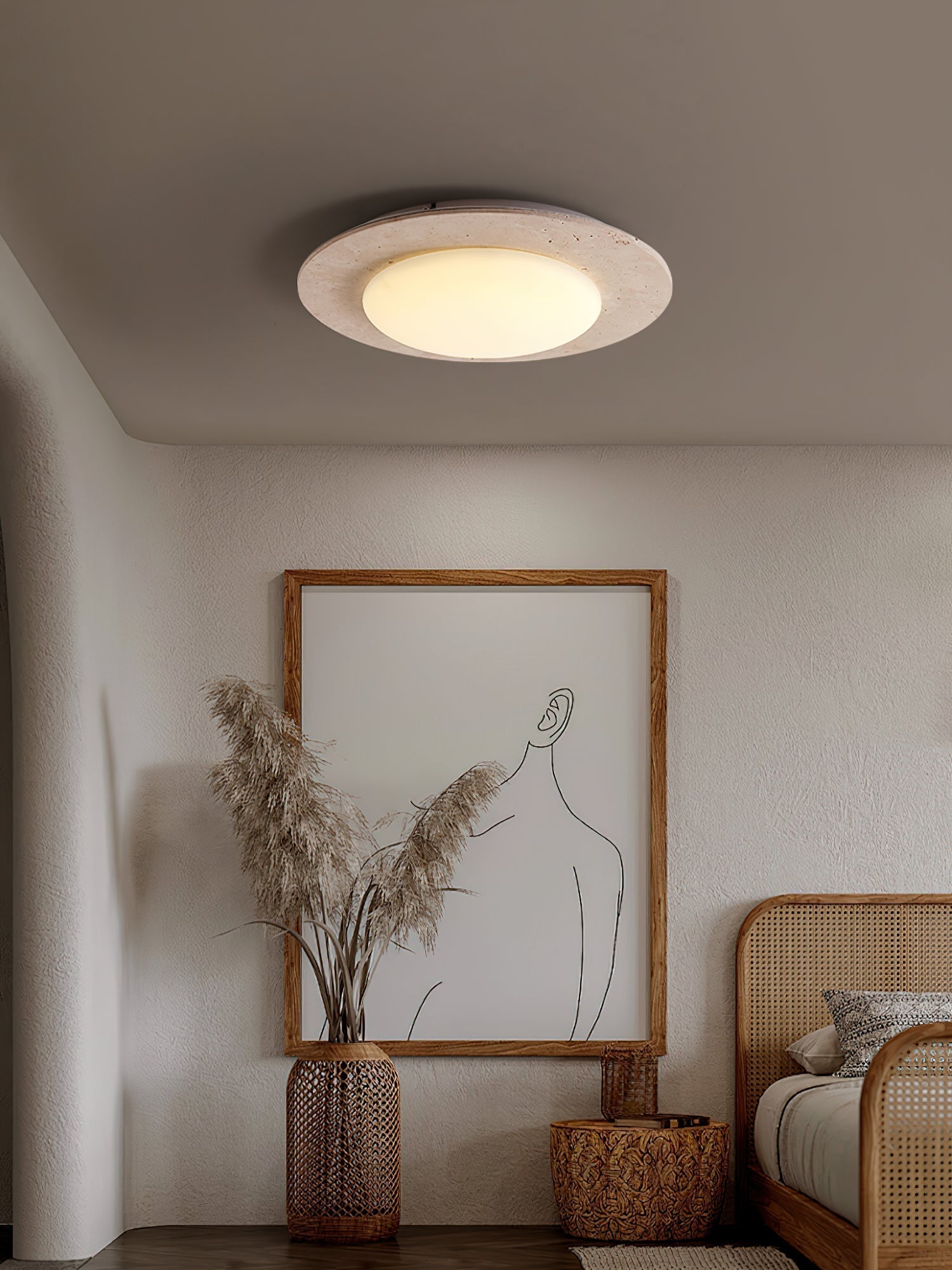 Arsoror Flush-Mount Travertine Ceiling Light - Neutralighting