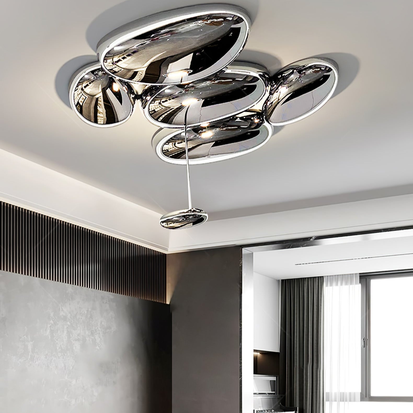 Lava Zeitgenössische Skydro-Deckenleuchte in Rauchgrau