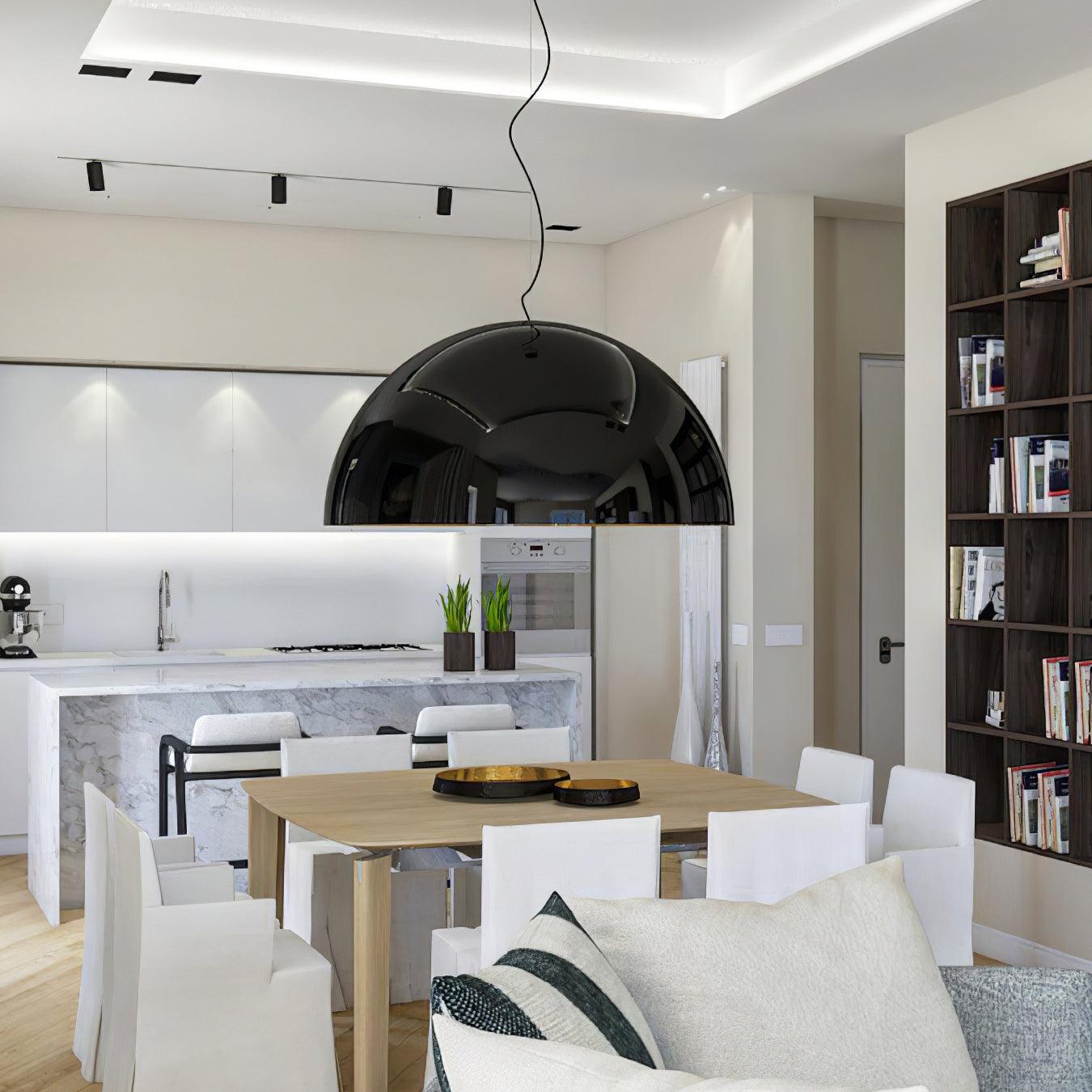 Pendant Lamp Black Dome with Embossed Plaster Interior Elegant - Letslighting