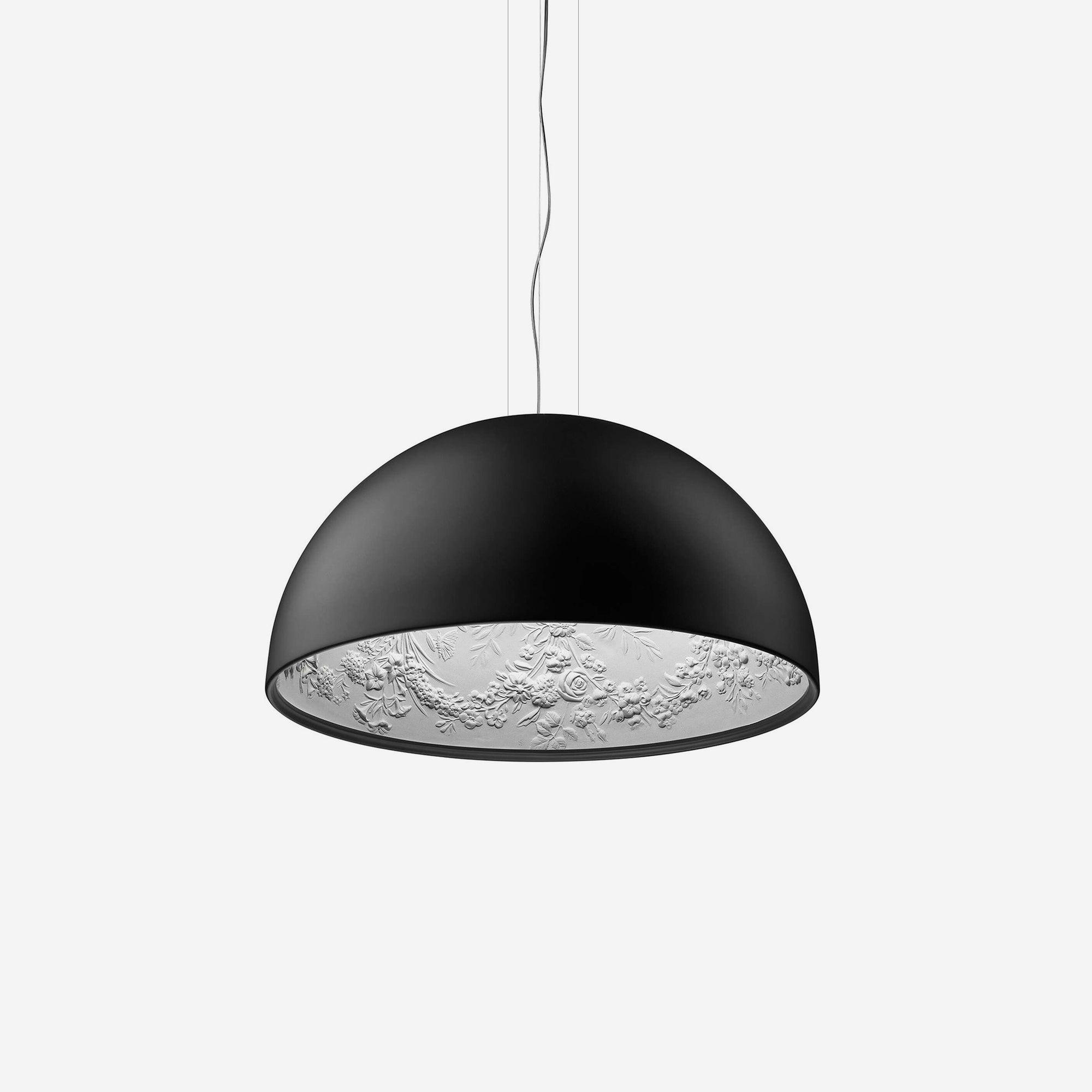 Pendant Lamp Black Dome with Embossed Plaster Interior Elegant - Letslighting