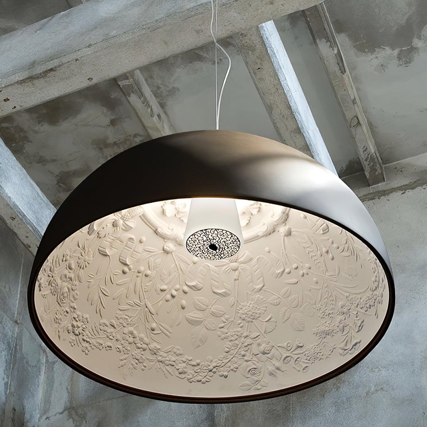 Pendant Lamp Black Dome with Embossed Plaster Interior Elegant - Letslighting