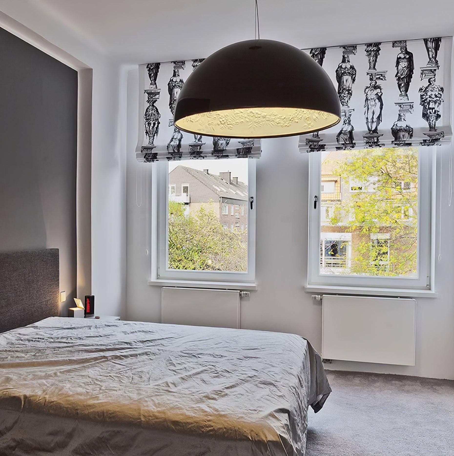 Pendant Lamp Black Dome with Embossed Plaster Interior Elegant - Letslighting