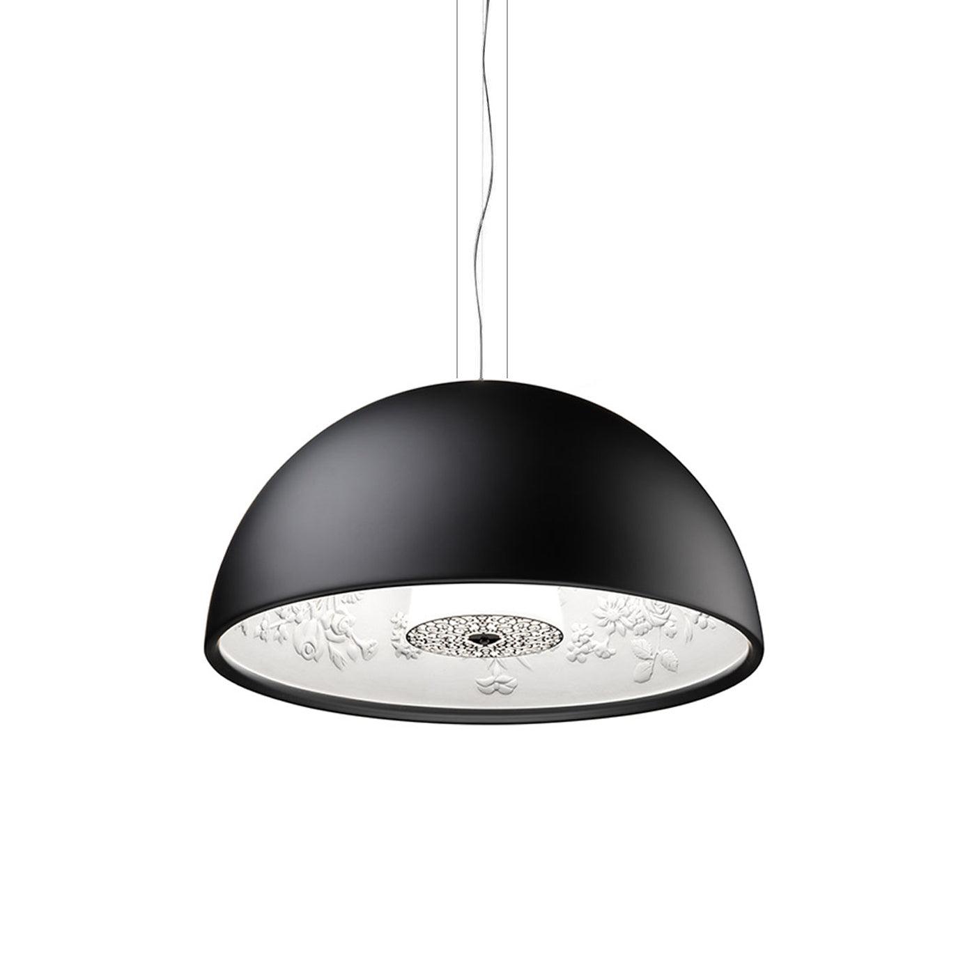 Pendant Lamp Black Dome with Embossed Plaster Interior Elegant - Letslighting