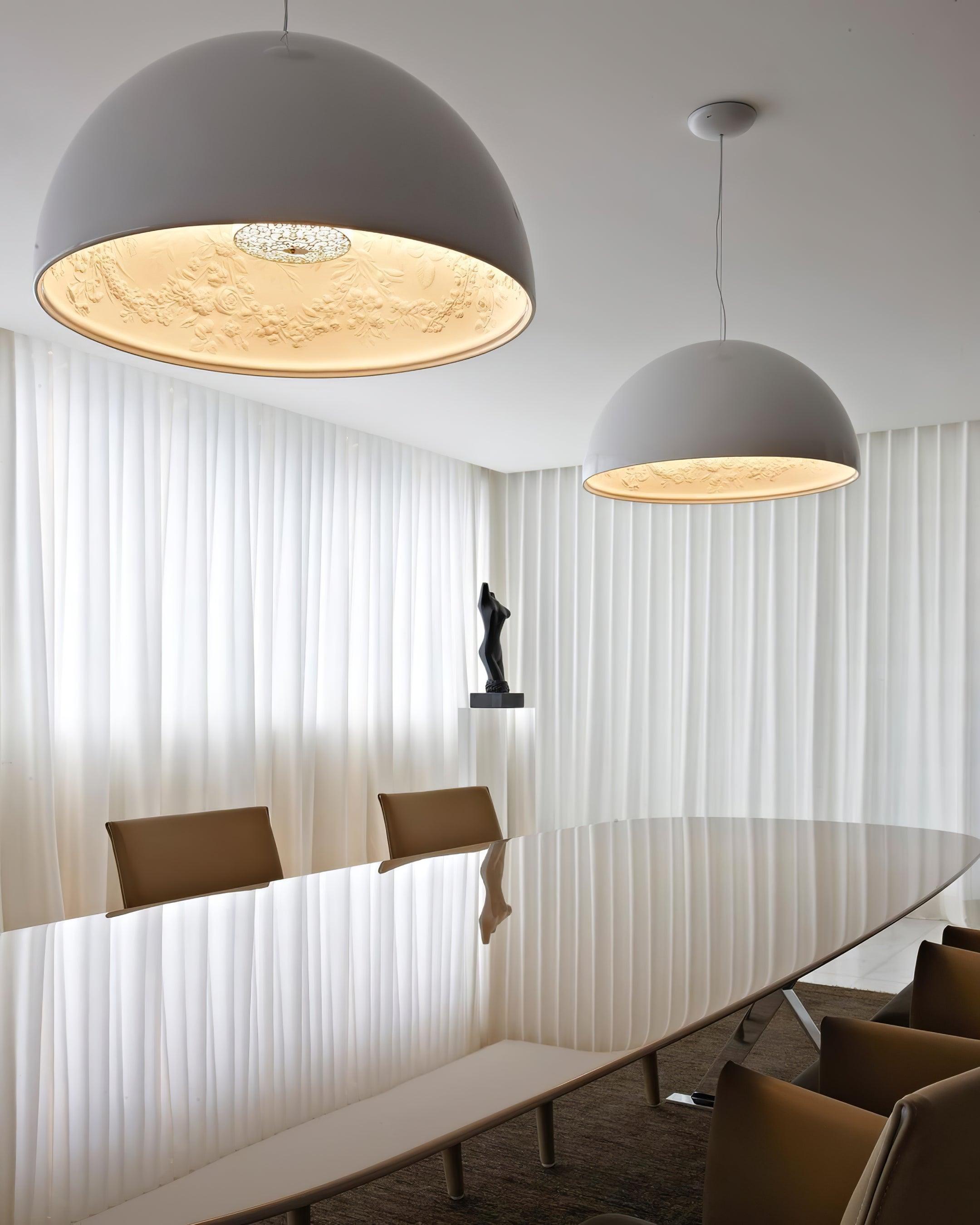 Pendant Lamp Black Dome with Embossed Plaster Interior Elegant - Letslighting