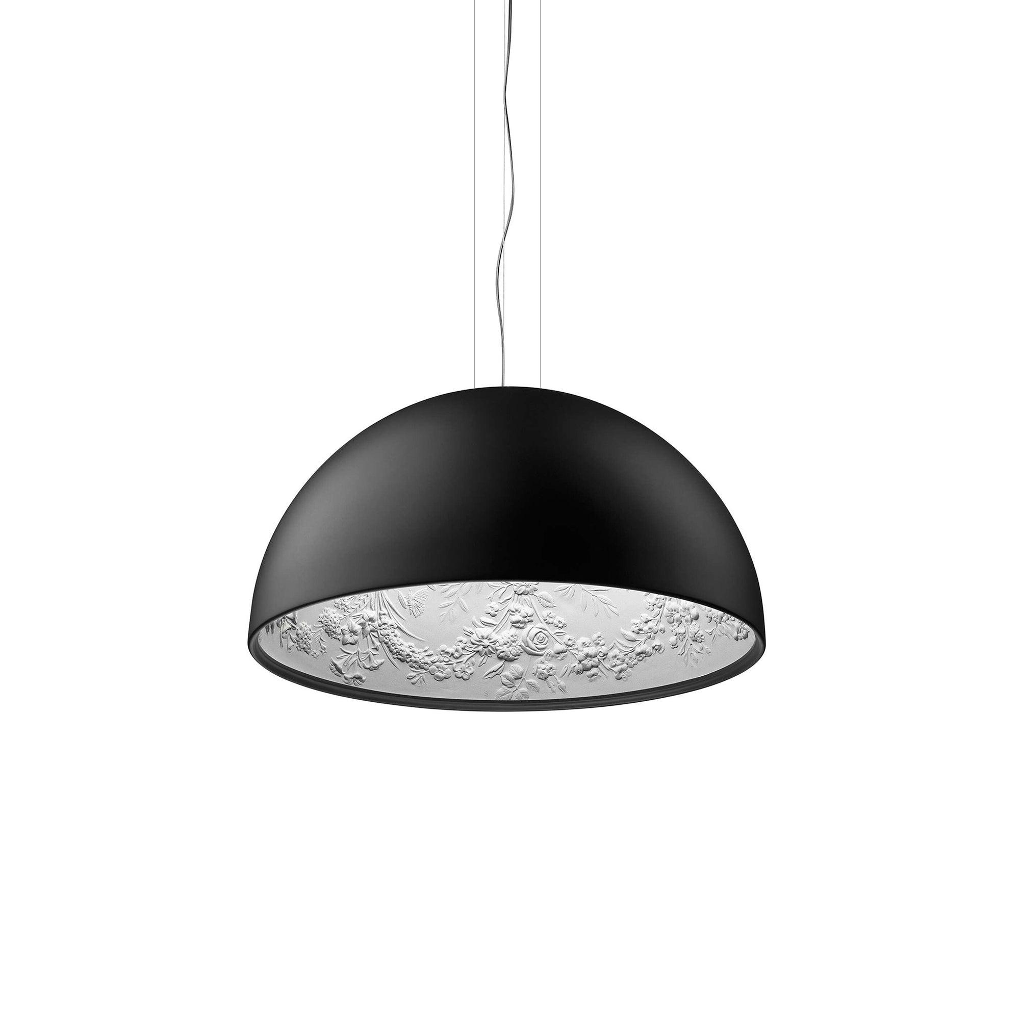 Pendant Lamp Black Dome with Embossed Plaster Interior Elegant - Letslighting