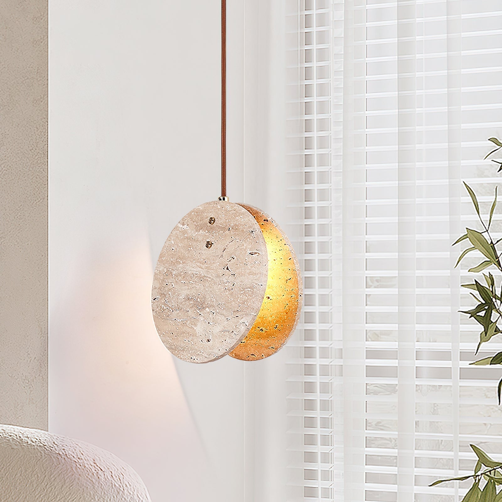 Lunarae Crescent Travertine Pendant Light - Neutralighting