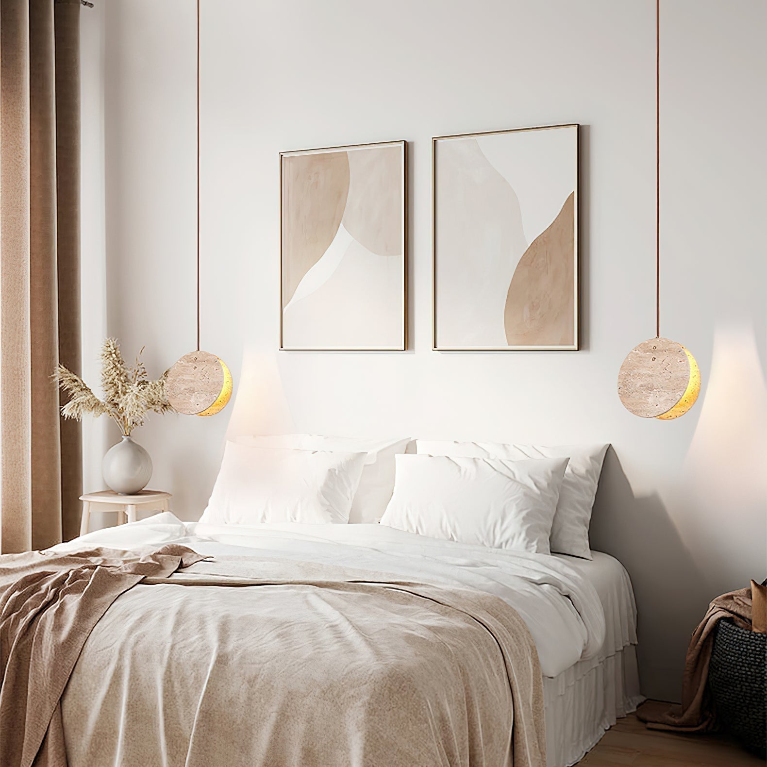 Lunarae Crescent Travertine Pendant Light - Neutralighting