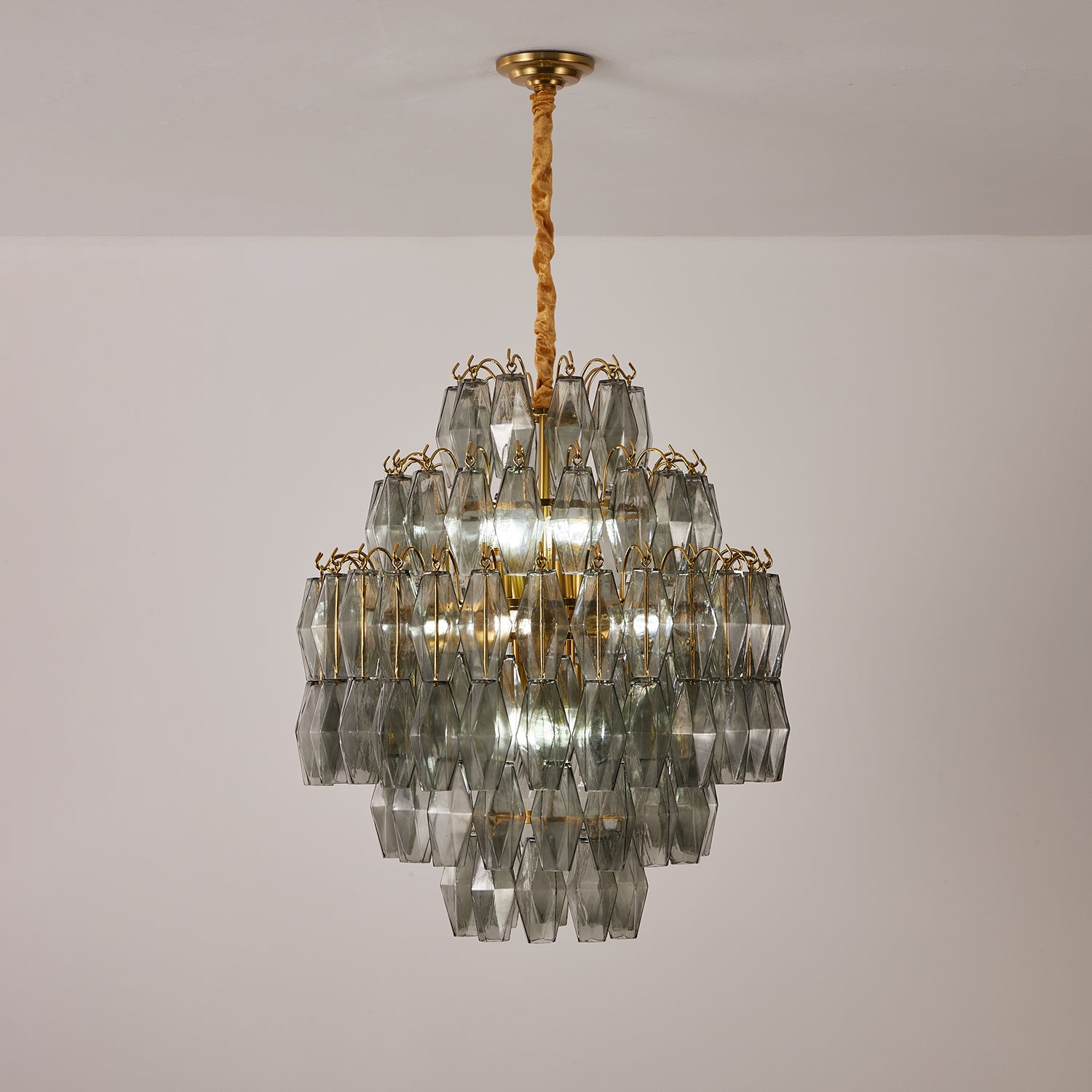 Aurora Chandelier Smoke Gray Prism Glass Layered - Neutralighting