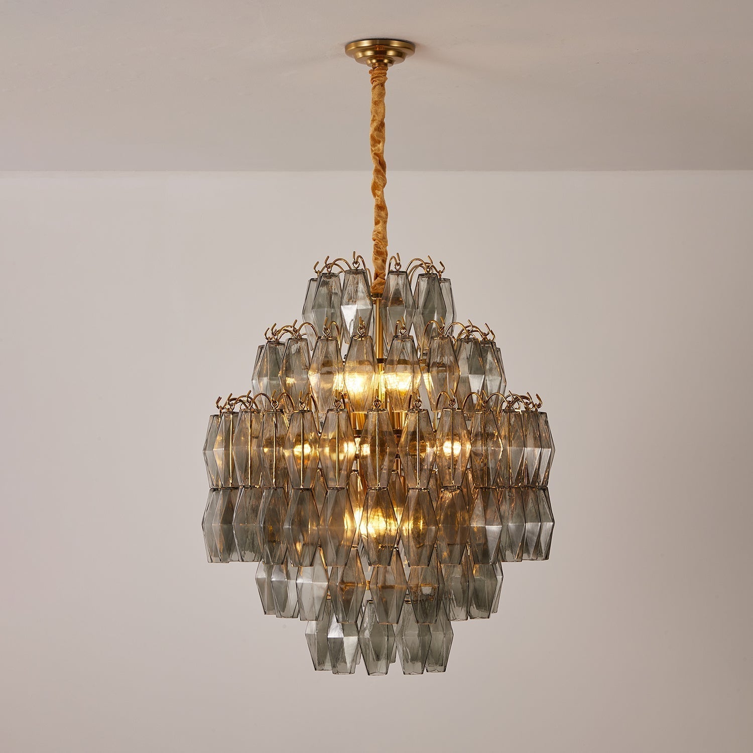 Aurora Chandelier Smoke Gray Prism Glass Layered - Neutralighting