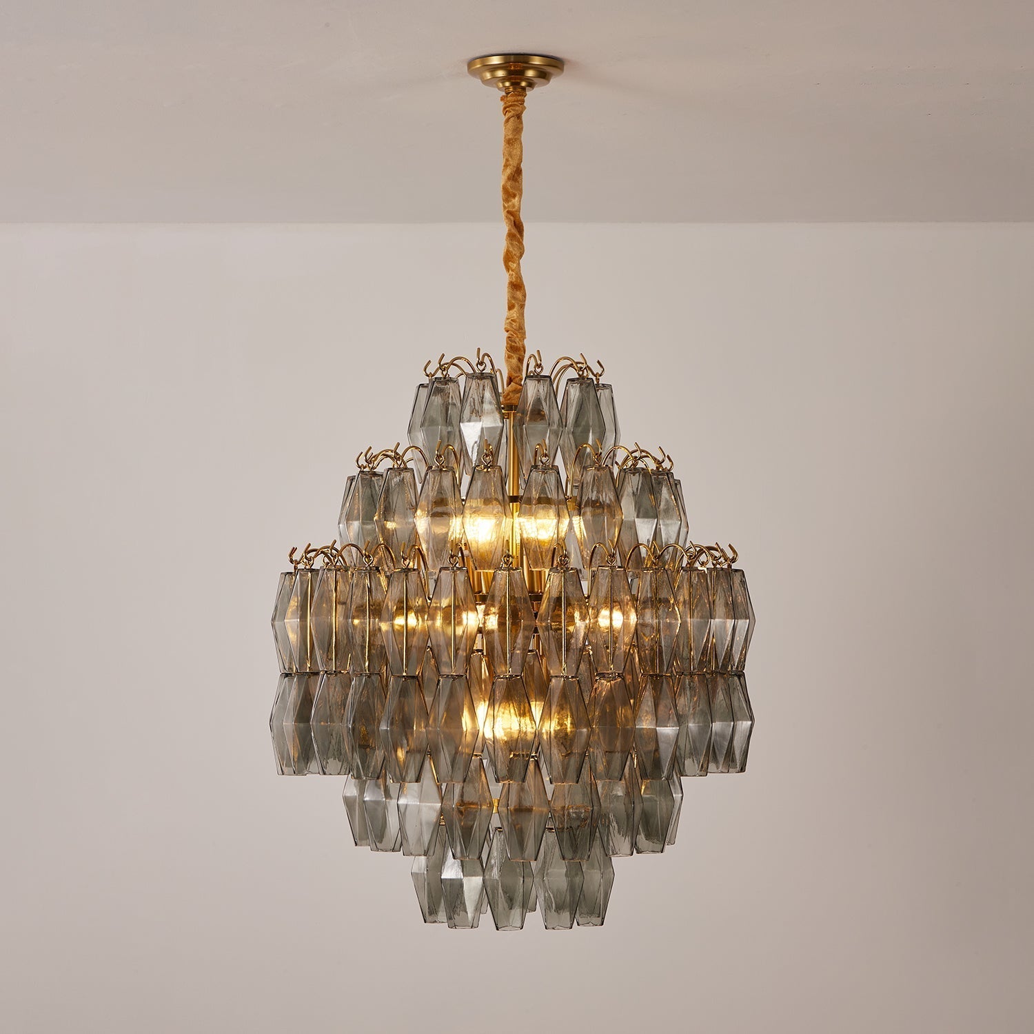 Aurora Chandelier Smoke Gray Prism Glass Layered - Neutralighting