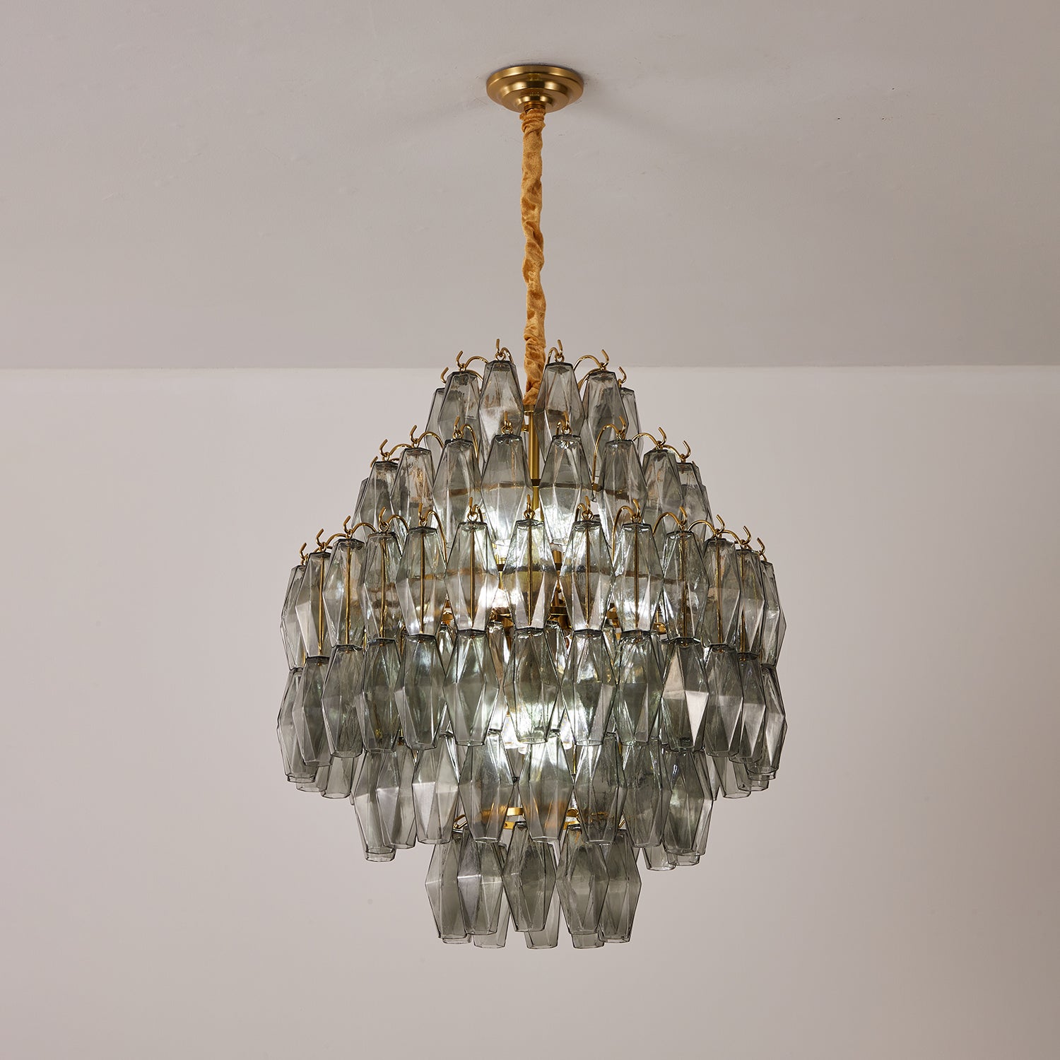 Aurora Chandelier Smoke Gray Prism Glass Layered - Neutralighting