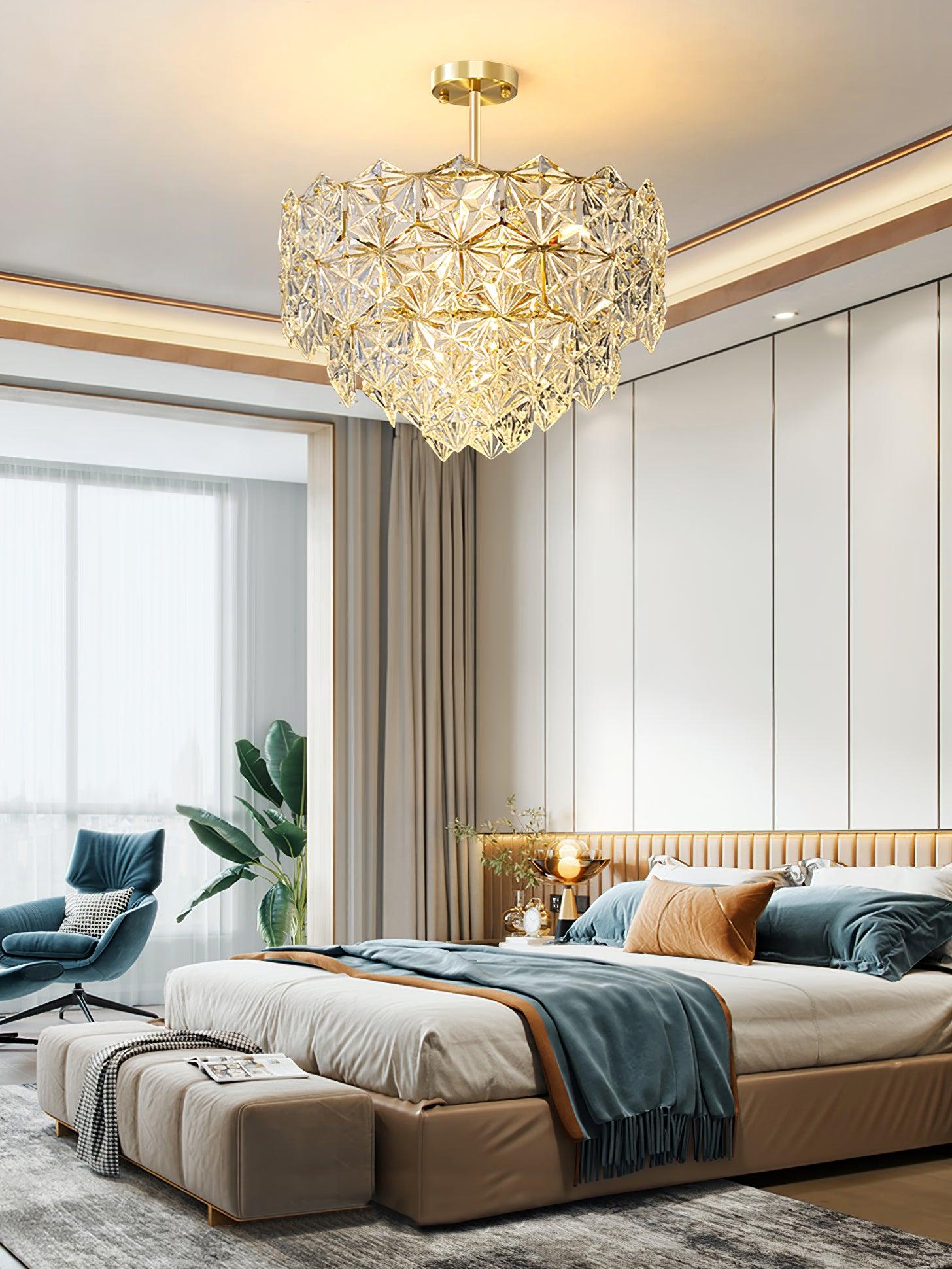 Lustra Kronleuchter Schneeflocke Glas Gold-Letslighting