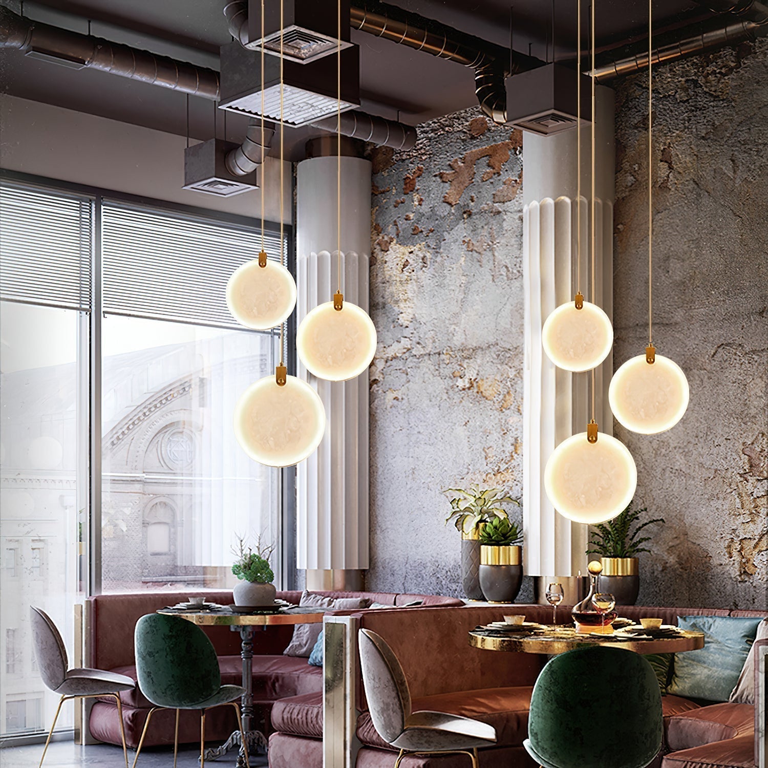 Utalionis Modern Minimalist Brass Alabaster Pendant Light - Letslighting