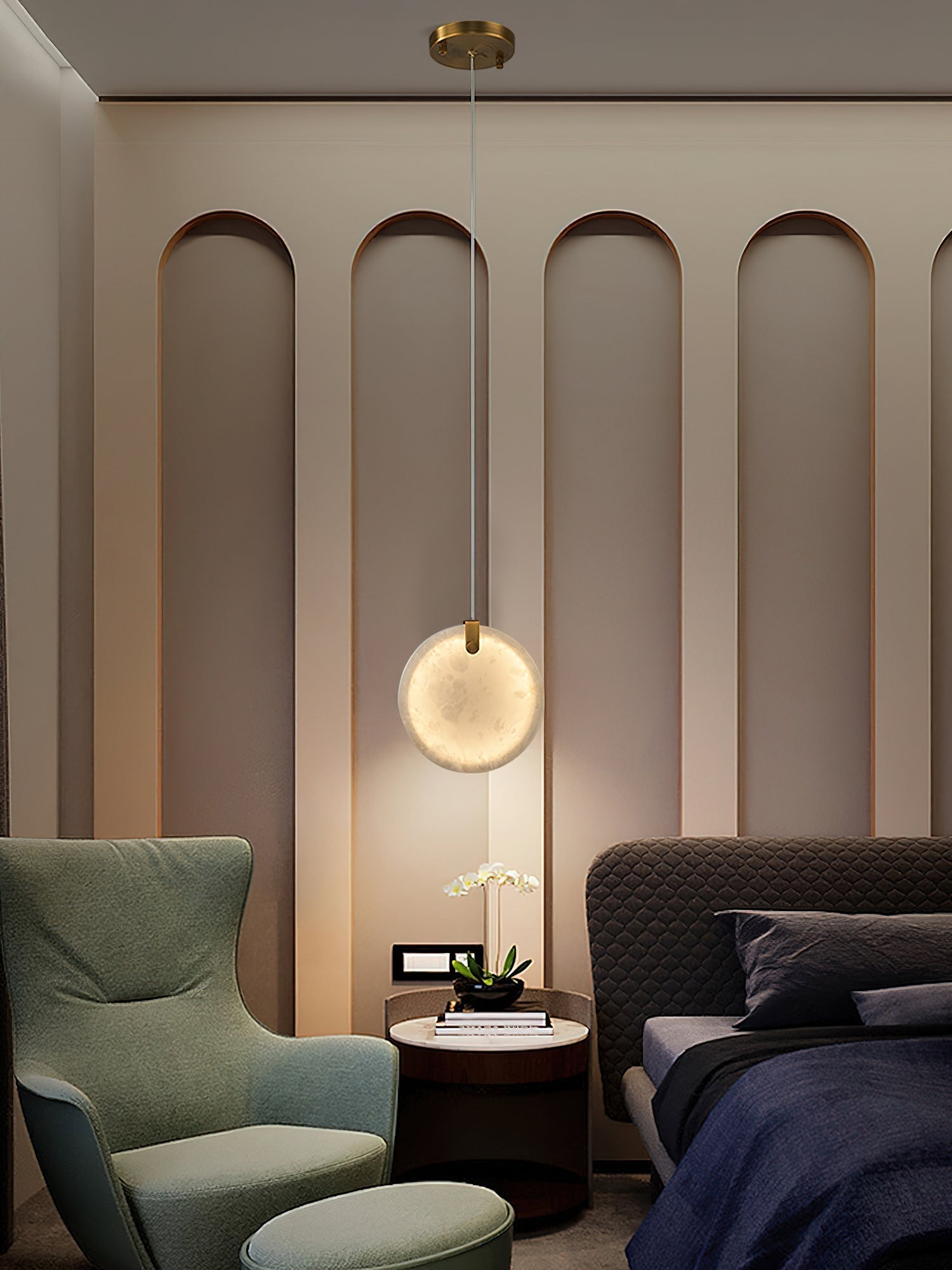 Utalionis Modern Minimalist Brass Alabaster Pendant Light - Letslighting