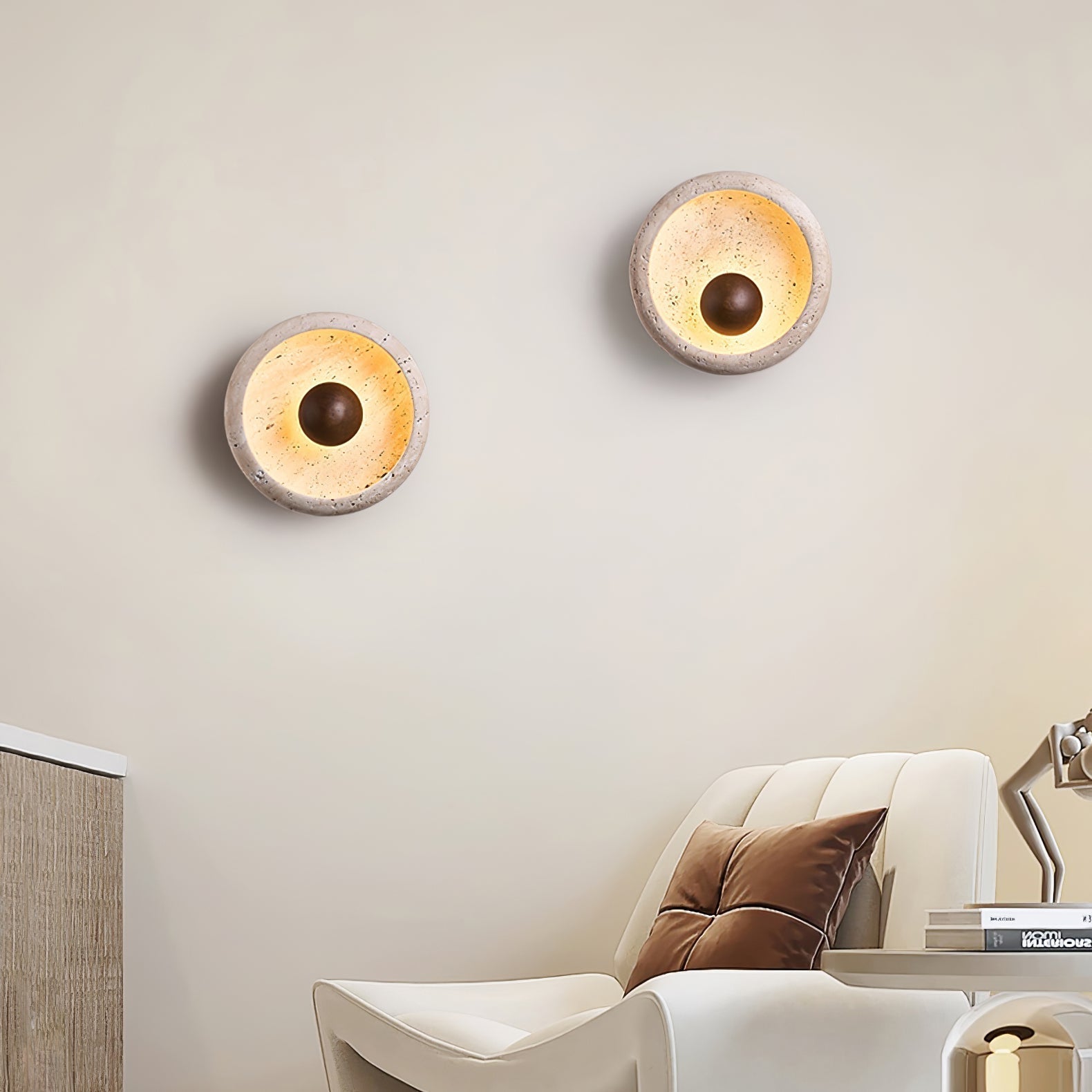 Covynila Orb-Shaped Travertine Wall Light - Neutralighting