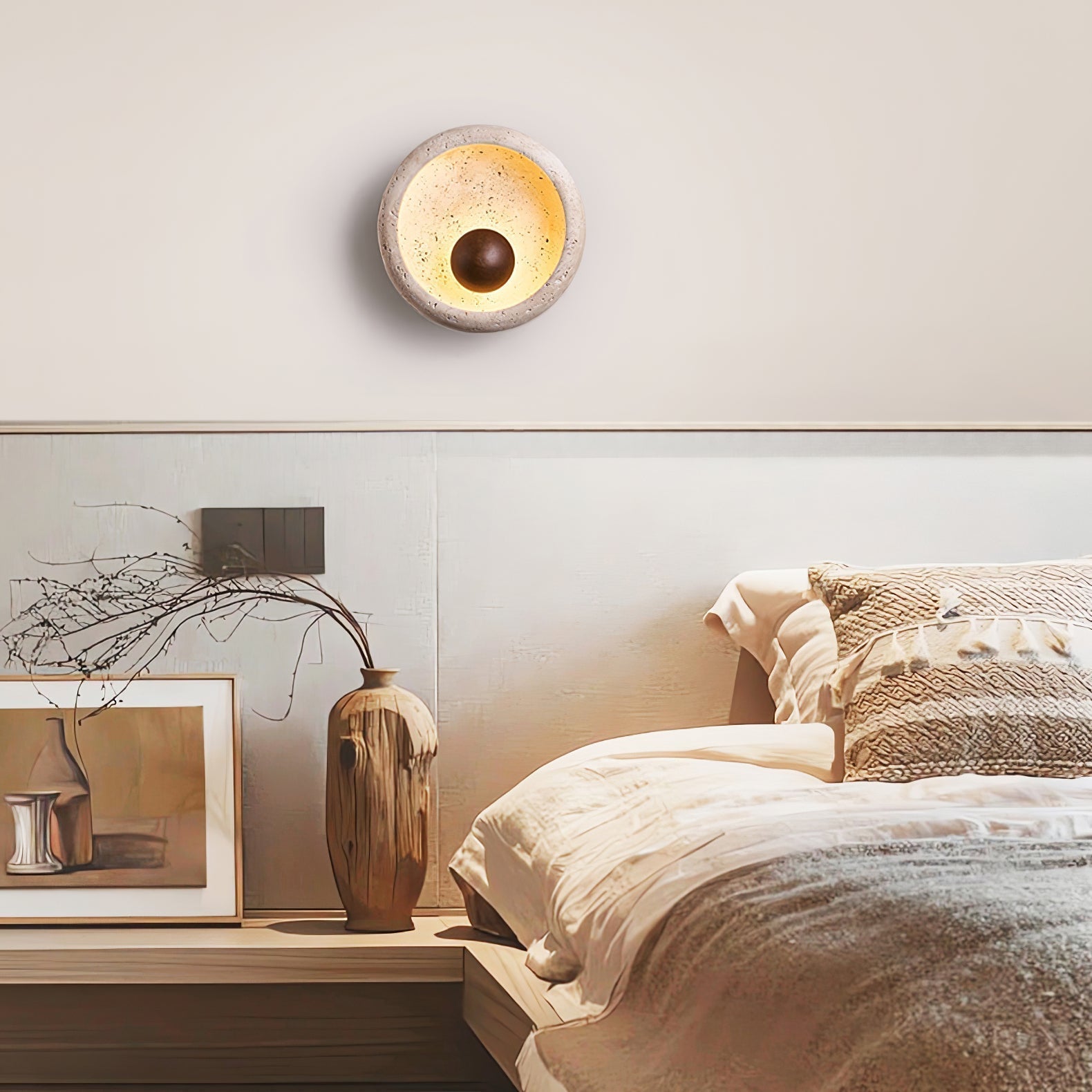 Covynila Orb-Shaped Travertine Wall Light - Neutralighting