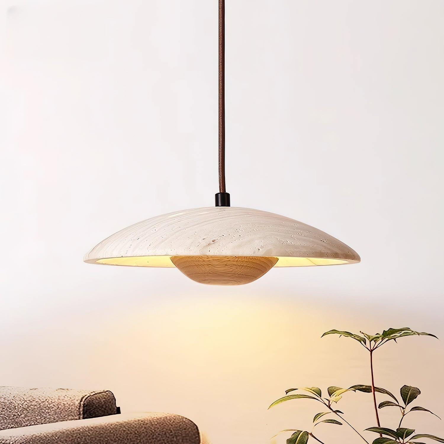 Zodore Wide-Brim Travertine Pendant Light - Neutralighting