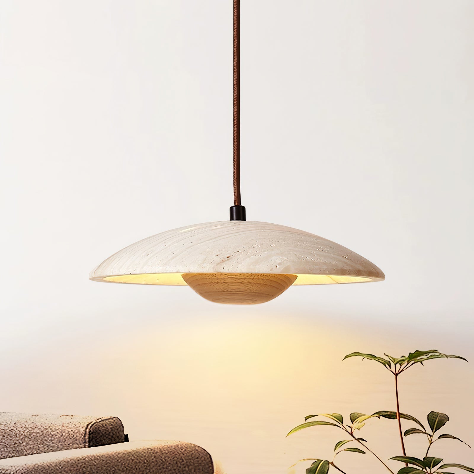 Zodore Wide-Brim Travertine Pendant Light - Neutralighting